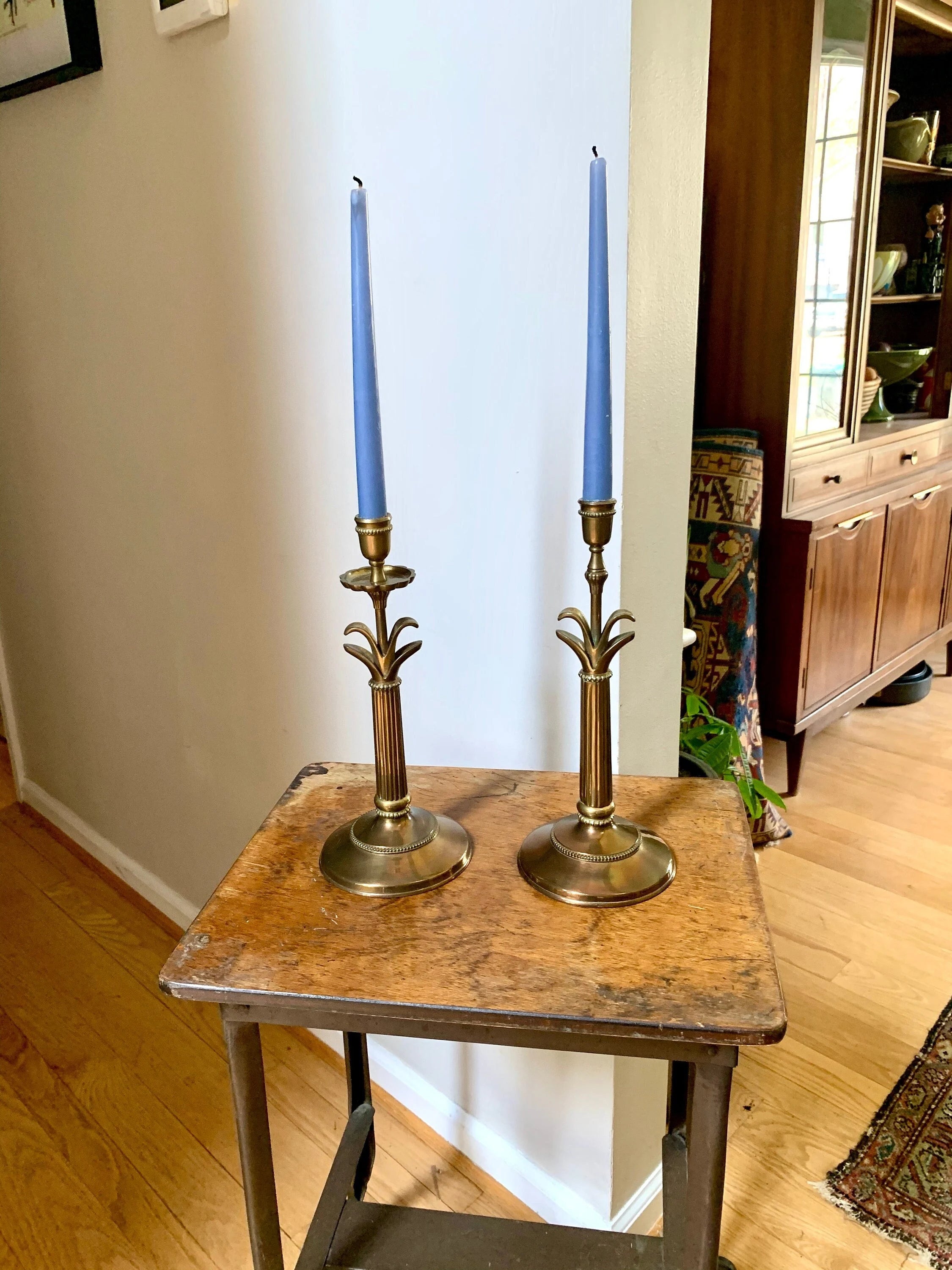 Set of 2 Solid Brass Candlestick | 2 Brass Candles Sticks | Hollywood Regency Brass Candle Holders | Brass Column Candlesticks