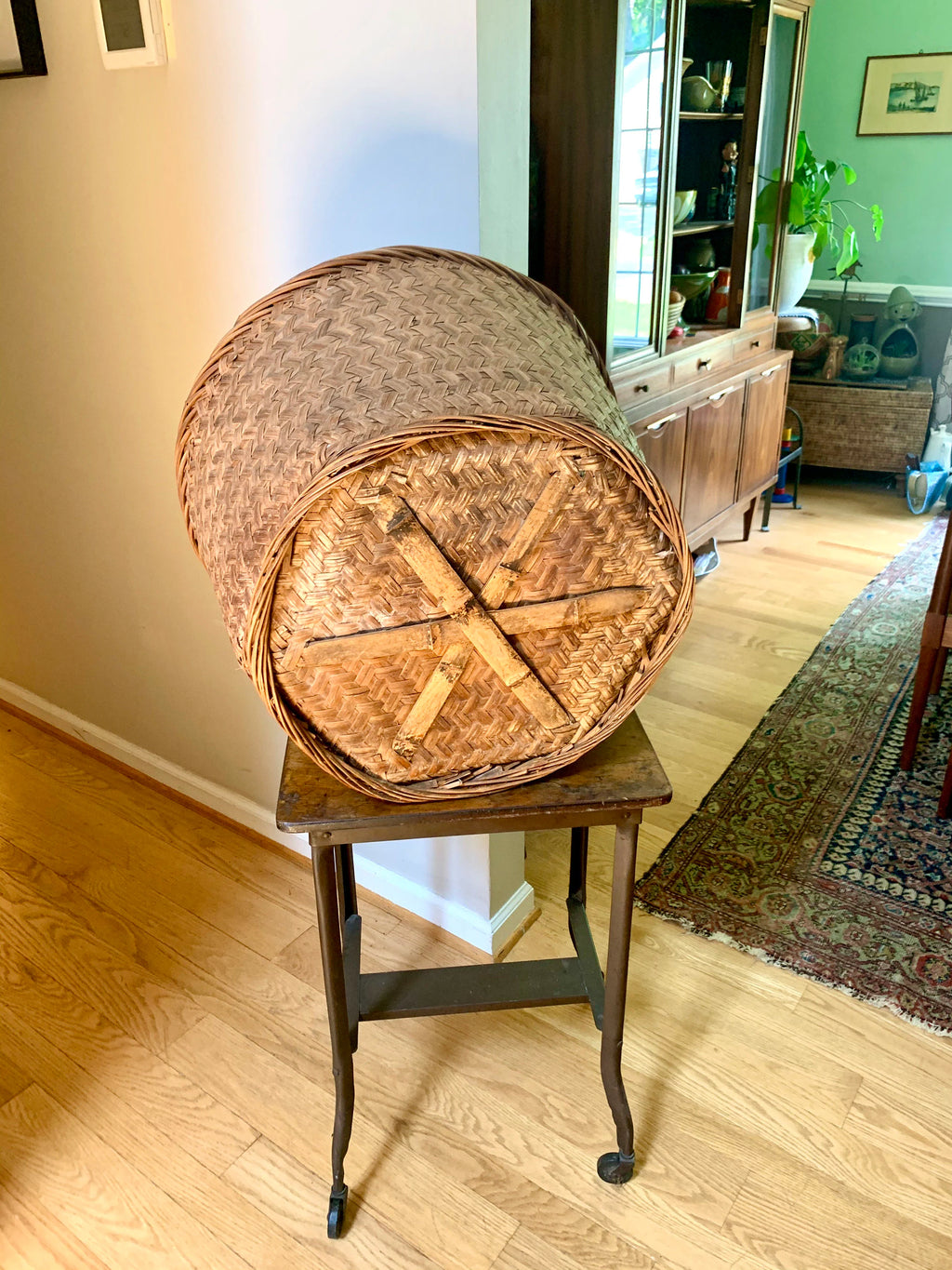 Vintage XL Wicker Basket  | Large Rattan Basket | Wicker Hamper | Woven Wicker Blanket Storage | Bohemian Storage | Antique Rattan Basket