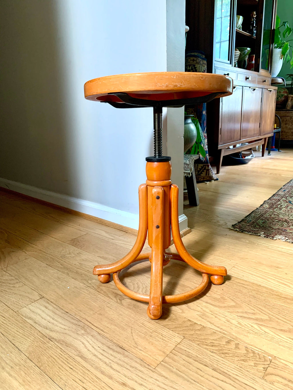 Vintage Thonet Piano Stool | Bentwood Swivel Stool | Adjustable Stool | Bentwood Plant Stand | Extra Seating | Italian Swivel Stool