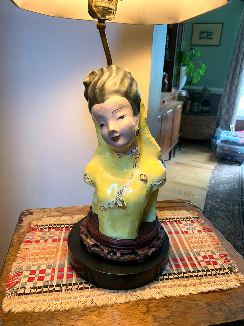 Asian Lady Ceramic Lamp | Vintage Hand Painted Asian Lady Bust Lamp | Geisha Girl Ceramic Lamp | Chinese Lady Lamp
