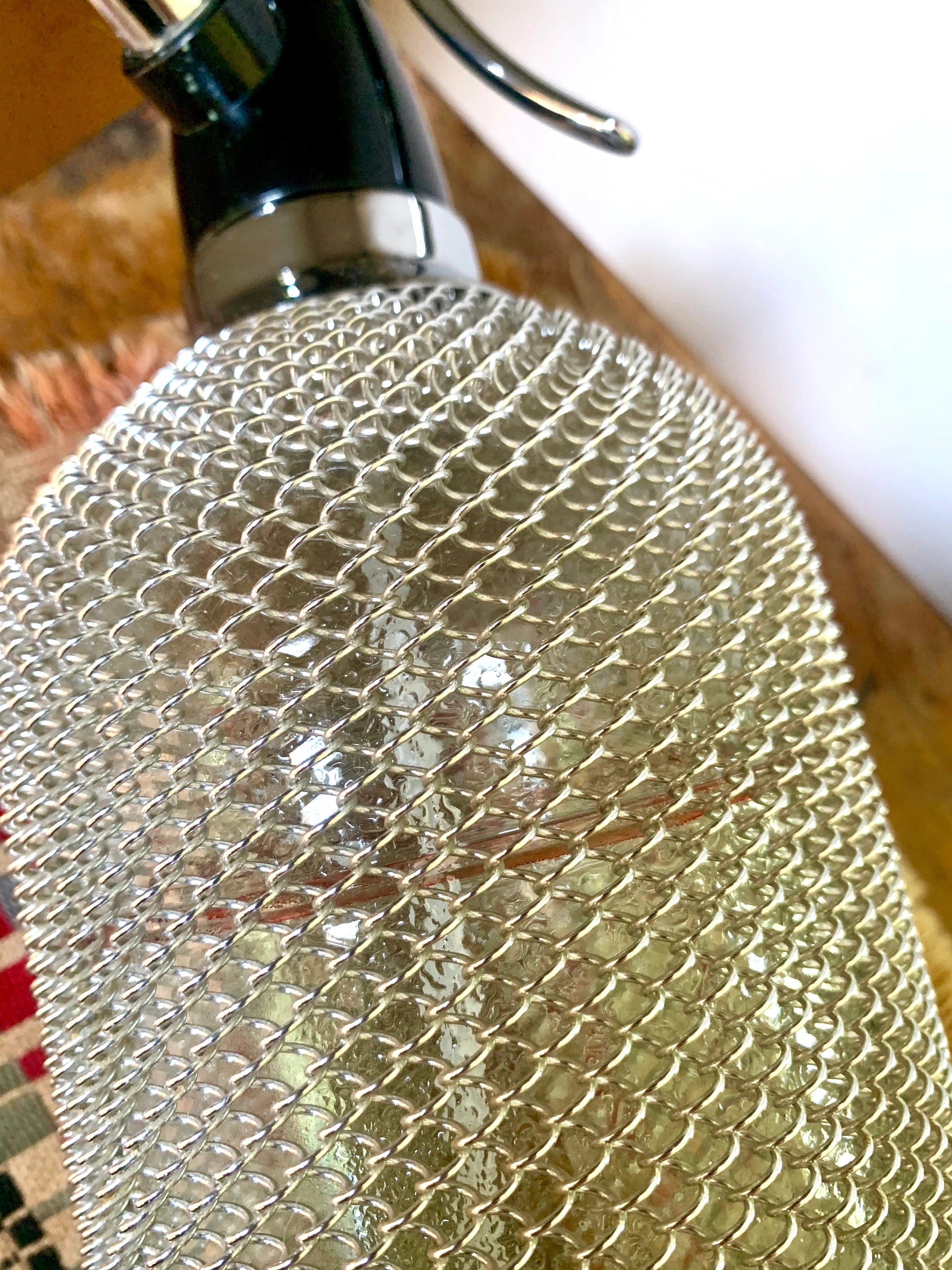 Vintage Czech Syphon Seltzer Bottle | Retro Bar Decor | Soda Syphon | Metal Mesh Seltzer Bottle | Mad Men Decor | Retro Barware