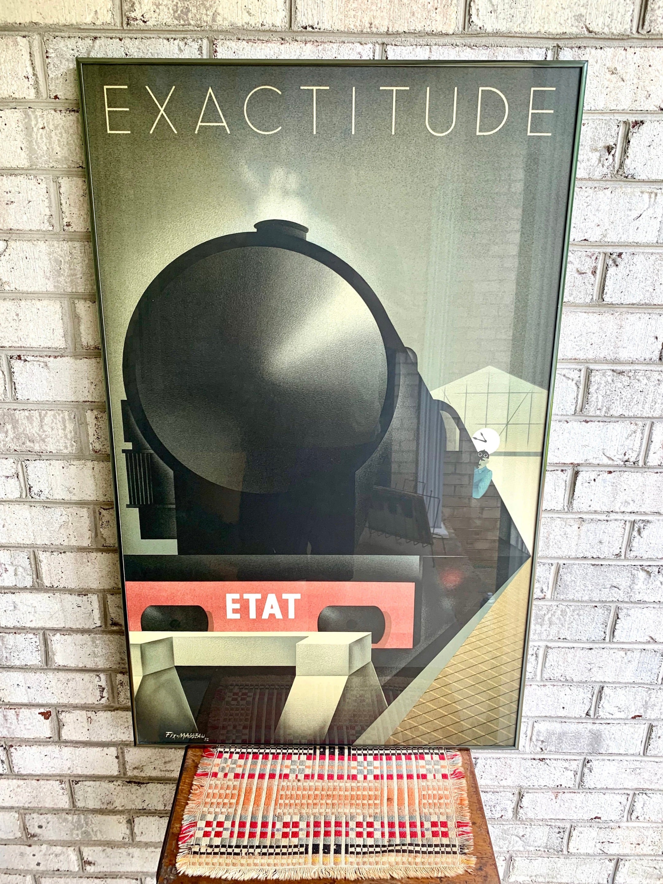 Pierre Fix-Masseau Exactitude Framed Lithograph | Vintage Exactitude-Etat Train Framed Poster | French Travel Poster | Train Lithograph