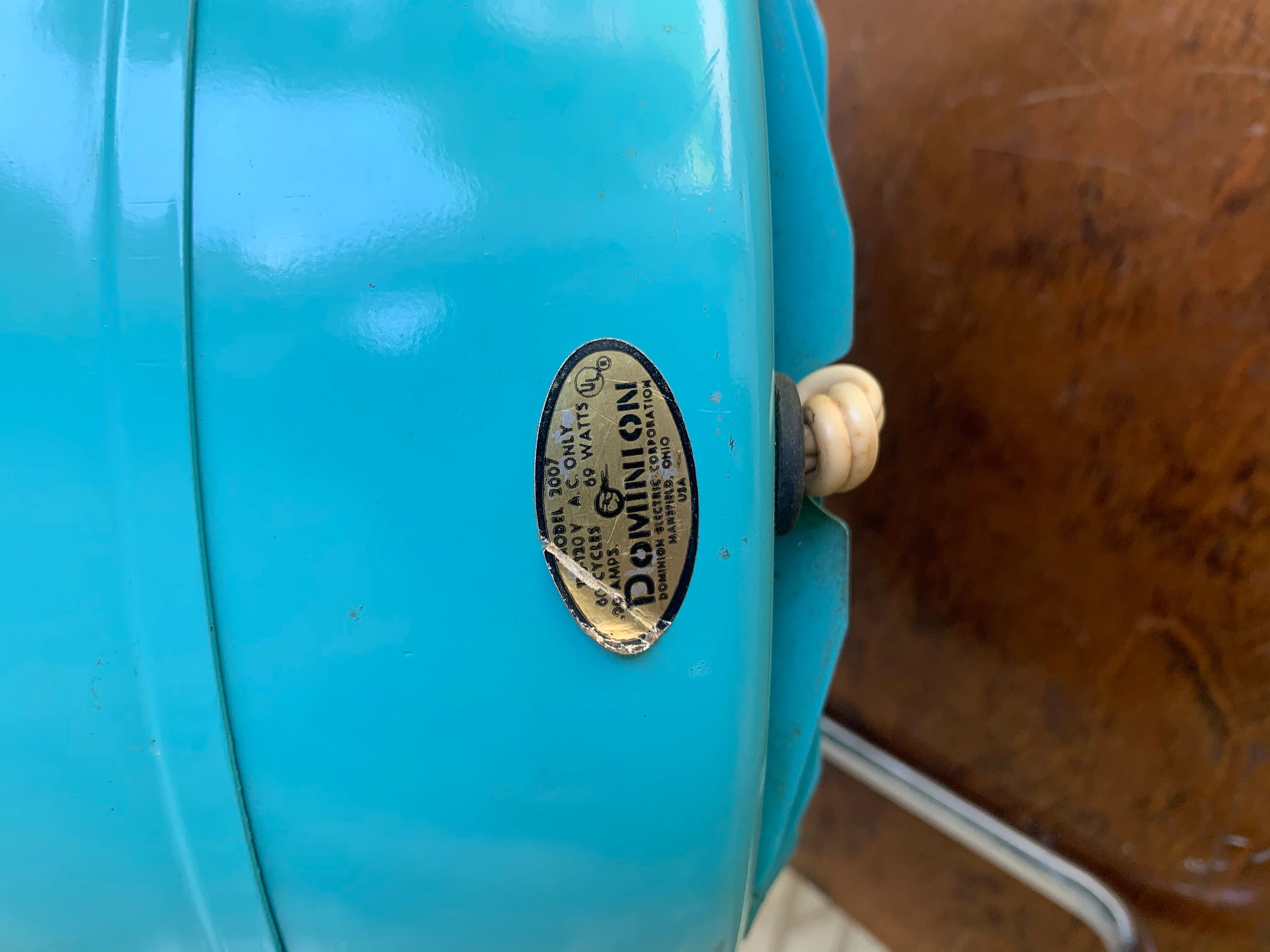 Aqua Blue Dominion Table Fan | Vtg Turquoise Dominion Model # 2007 Table Fan | MCM Table Fan