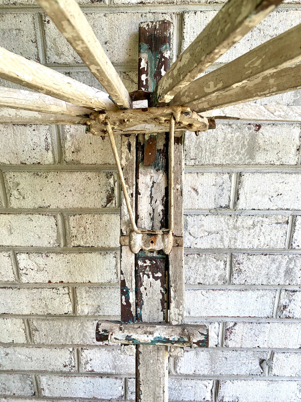 Late 1800's Distressed Clothes Drying Rack | L. Hopkins Wall Hanging Clothes Rack | Wooden Armed Clothes Rack| Chippy Paint Wood Towel Rack