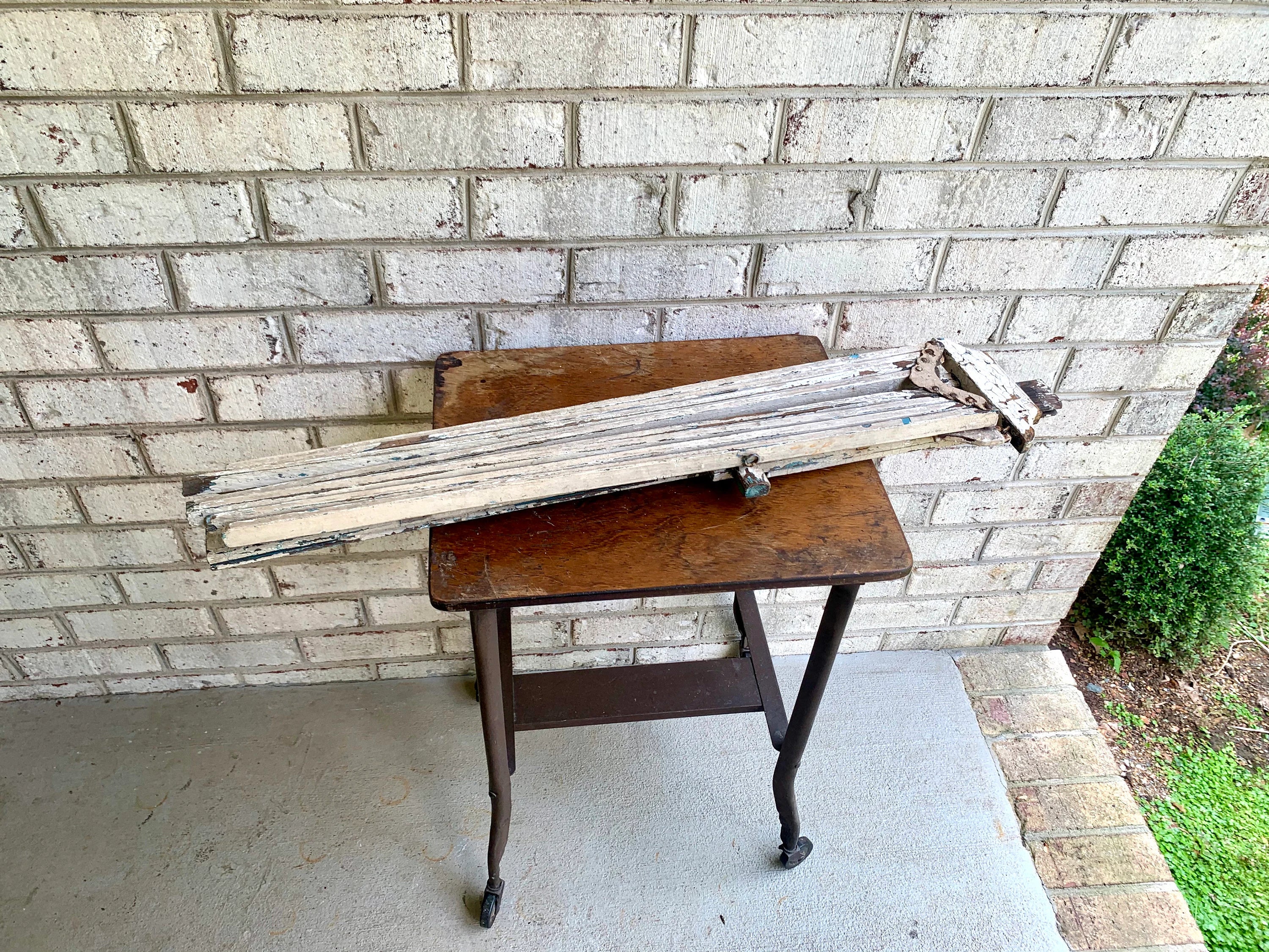 Late 1800's Distressed Clothes Drying Rack | L. Hopkins Wall Hanging Clothes Rack | Wooden Armed Clothes Rack| Chippy Paint Wood Towel Rack