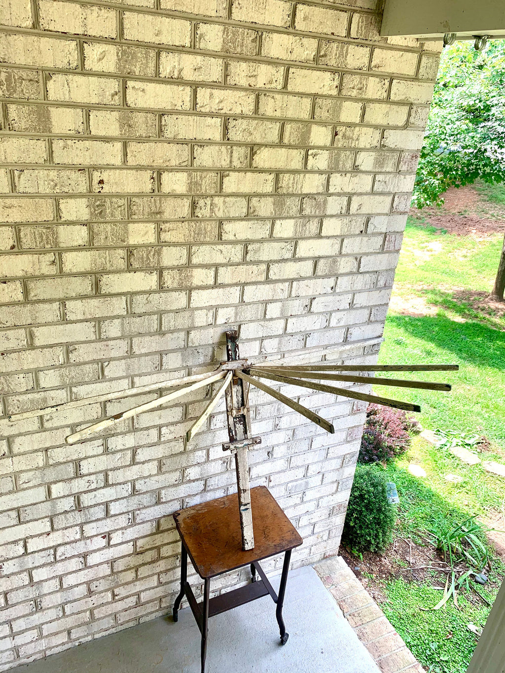 Late 1800's Distressed Clothes Drying Rack | L. Hopkins Wall Hanging Clothes Rack | Wooden Armed Clothes Rack| Chippy Paint Wood Towel Rack