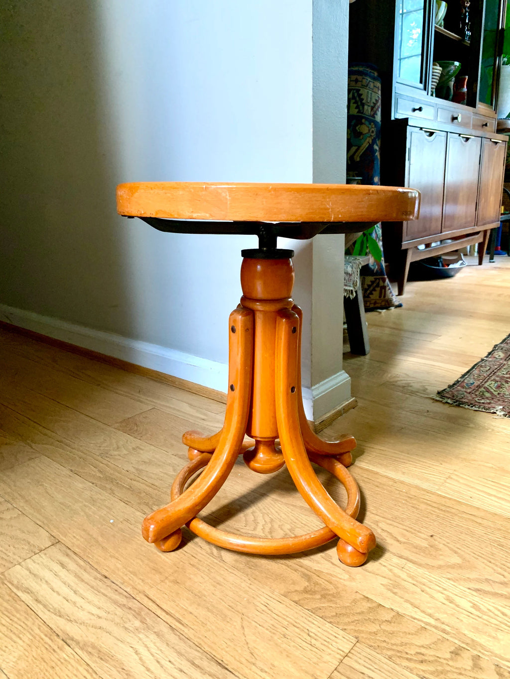 Vintage Thonet Piano Stool | Bentwood Swivel Stool | Adjustable Stool | Bentwood Plant Stand | Extra Seating | Italian Swivel Stool