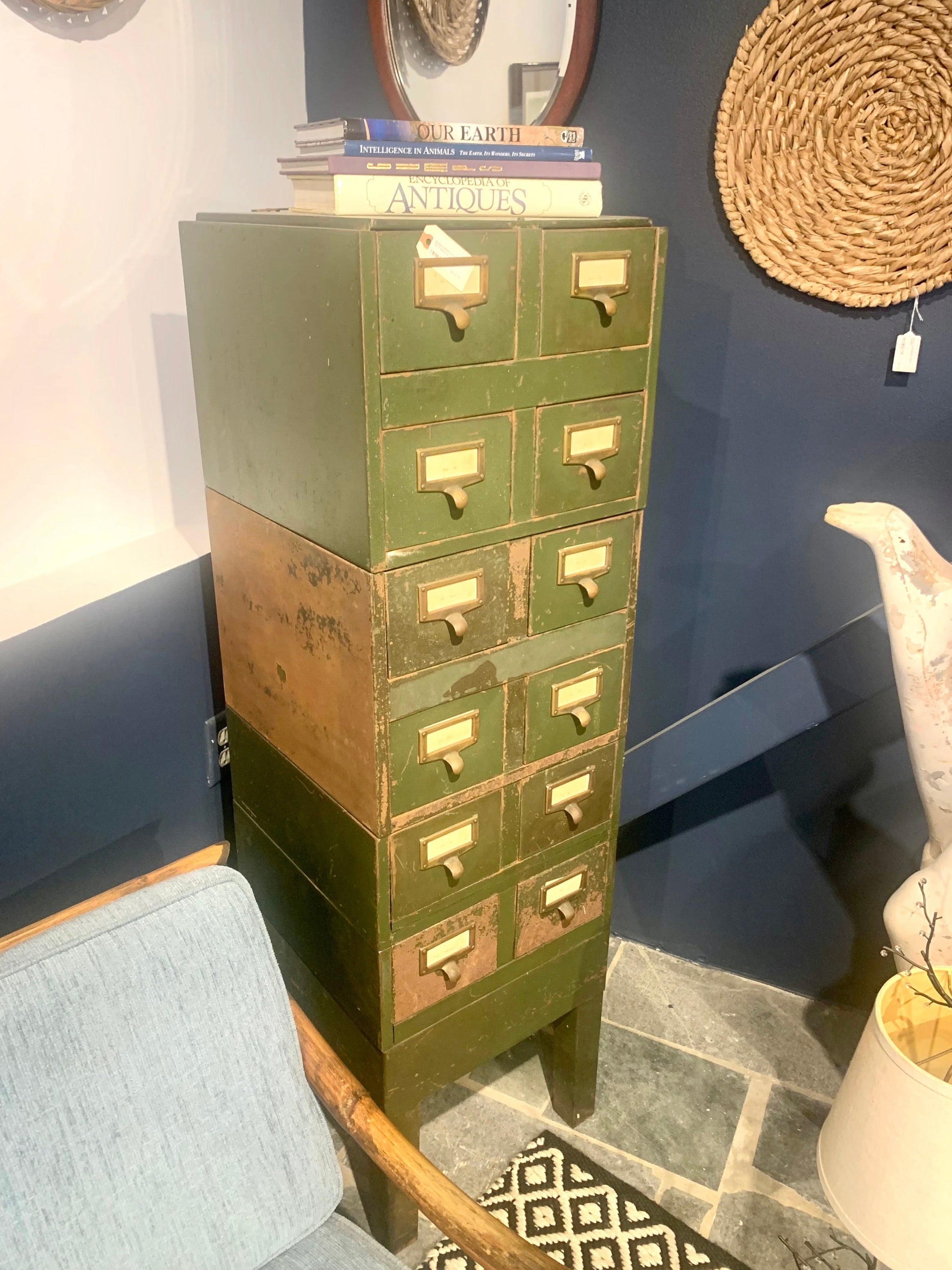Vtg Rustic Industrial Parts Bin Cabinet | Metal Index Card Cabinet | Stackable Storage | Industrial Storage Bin | Library Card Cabinet