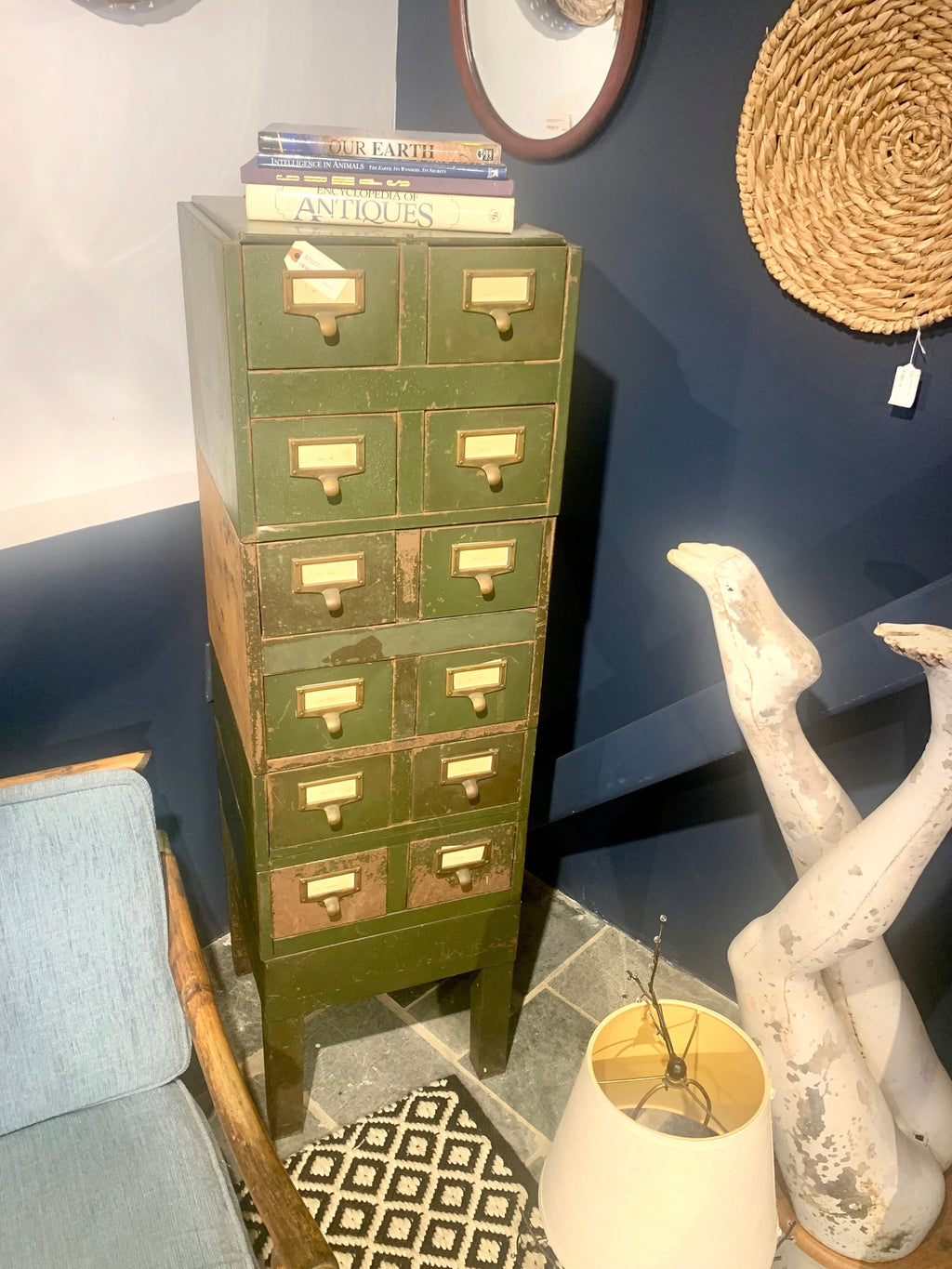 Vtg Rustic Industrial Parts Bin Cabinet | Metal Index Card Cabinet | Stackable Storage | Industrial Storage Bin | Library Card Cabinet