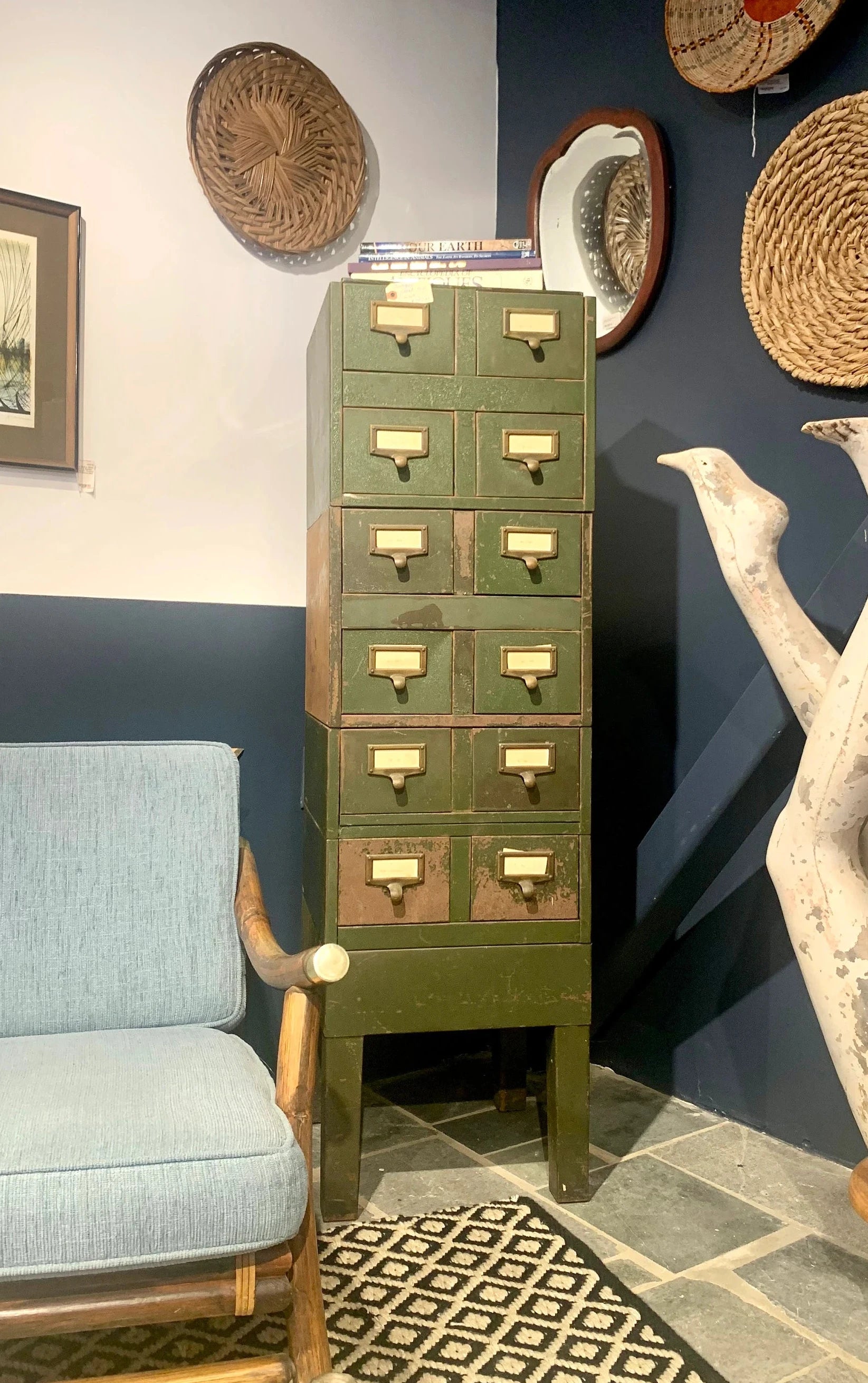 Vtg Rustic Industrial Parts Bin Cabinet | Metal Index Card Cabinet | Stackable Storage | Industrial Storage Bin | Library Card Cabinet