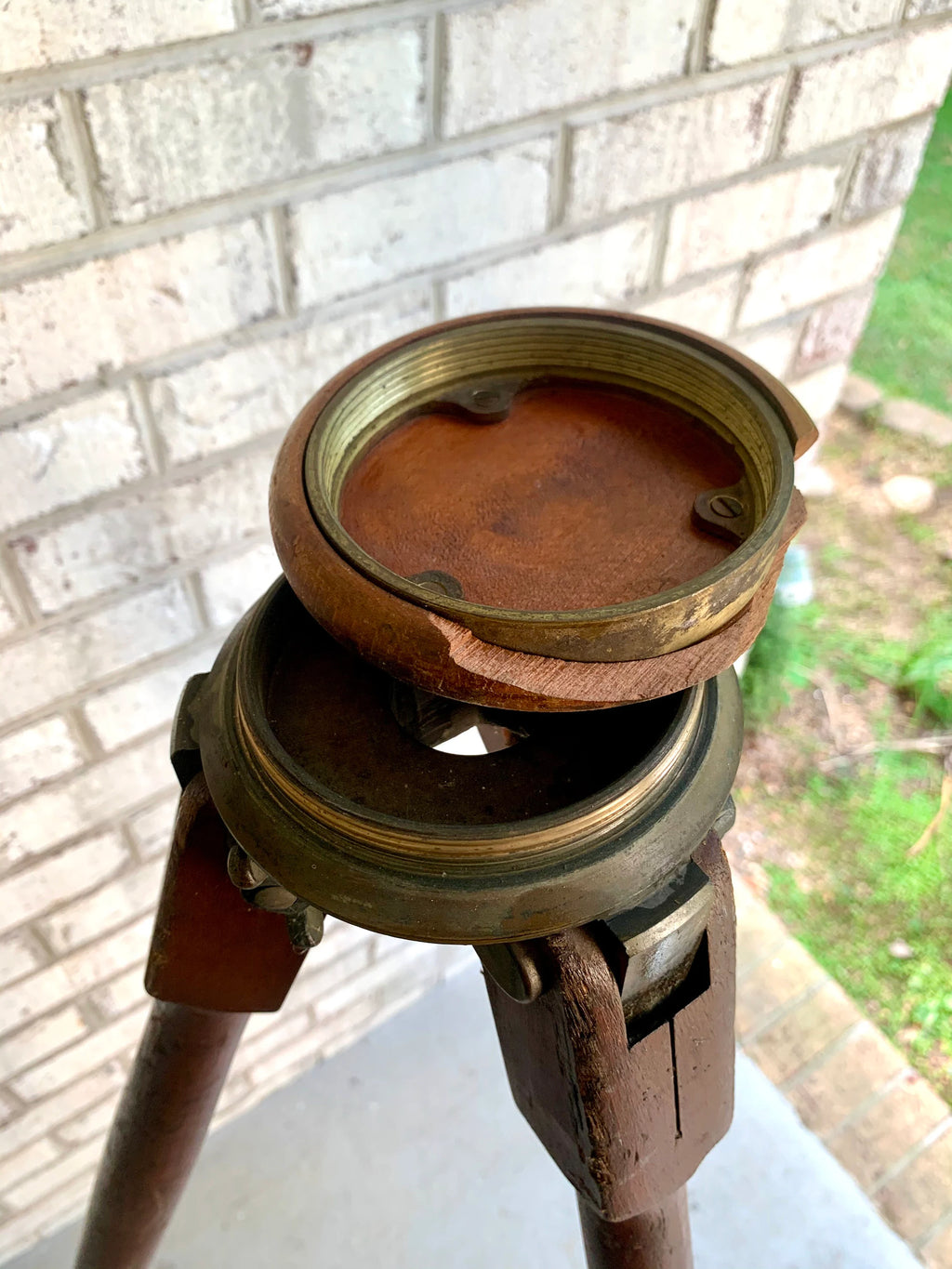 Antique Wooden Tripod | Wood and Brass Tall Tripod | Wooden Surveyor's Tripod