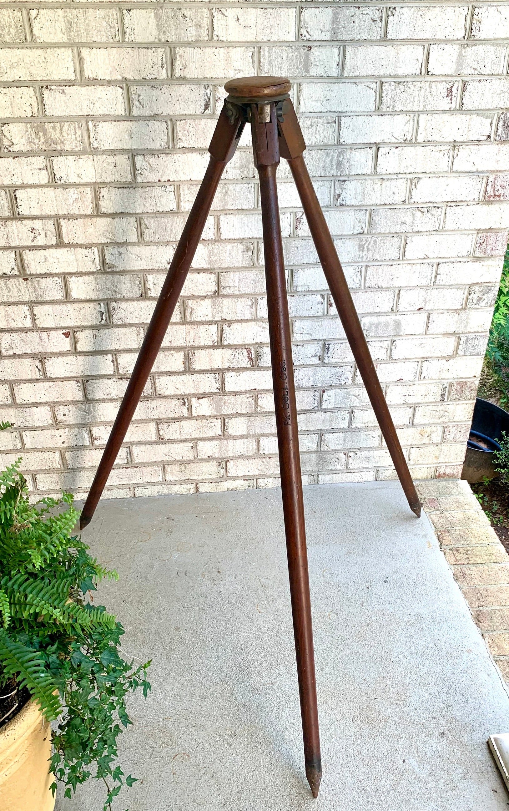 Antique Wooden Tripod | Wood and Brass Tall Tripod | Wooden Surveyor's Tripod
