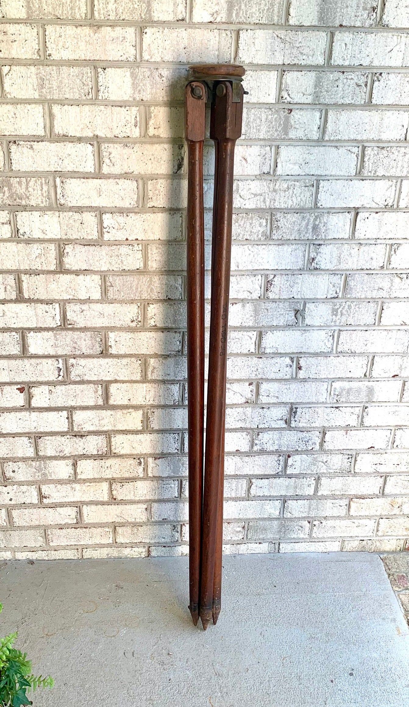 Antique Wooden Tripod | Wood and Brass Tall Tripod | Wooden Surveyor's Tripod