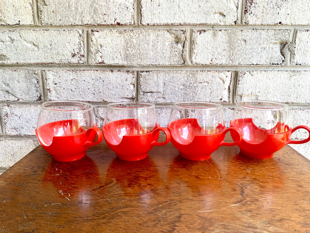 Vtg Pyrex Hot and Cold Drinkup Cups | Red Pyrex Drinkup Cups | Mid Century Pyrex Ware Cups | Vintage Camper Cups