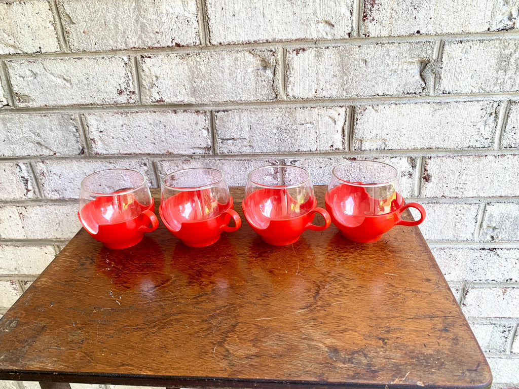 Vtg Pyrex Hot and Cold Drinkup Cups | Red Pyrex Drinkup Cups | Mid Century Pyrex Ware Cups | Vintage Camper Cups