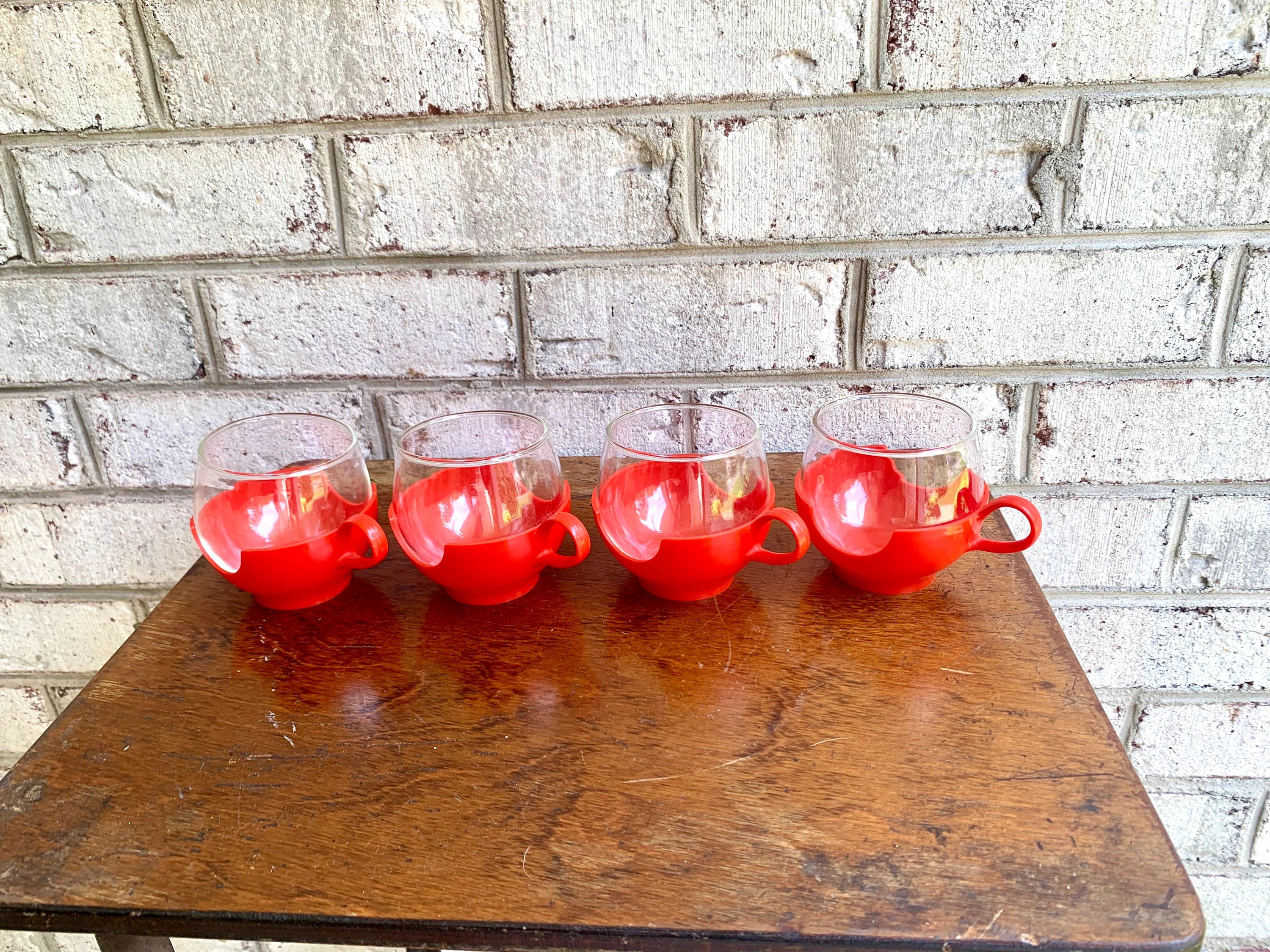 Vtg Pyrex Hot and Cold Drinkup Cups | Red Pyrex Drinkup Cups | Mid Century Pyrex Ware Cups | Vintage Camper Cups
