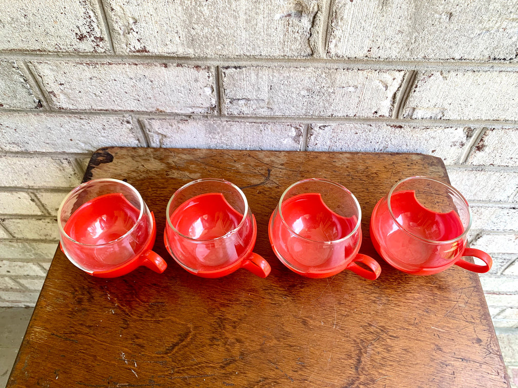 Vtg Pyrex Hot and Cold Drinkup Cups | Red Pyrex Drinkup Cups | Mid Century Pyrex Ware Cups | Vintage Camper Cups