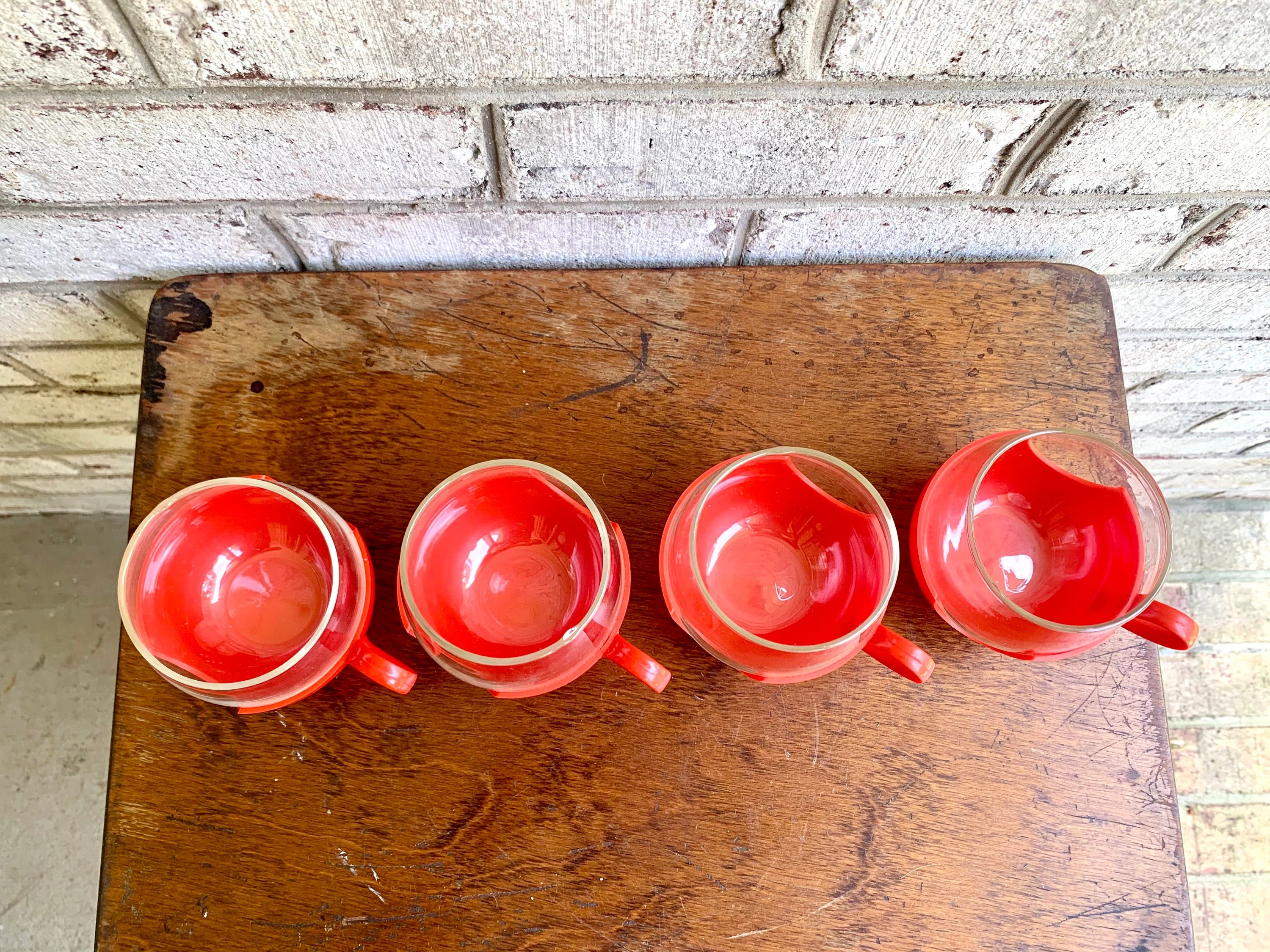 Vtg Pyrex Hot and Cold Drinkup Cups | Red Pyrex Drinkup Cups | Mid Century Pyrex Ware Cups | Vintage Camper Cups