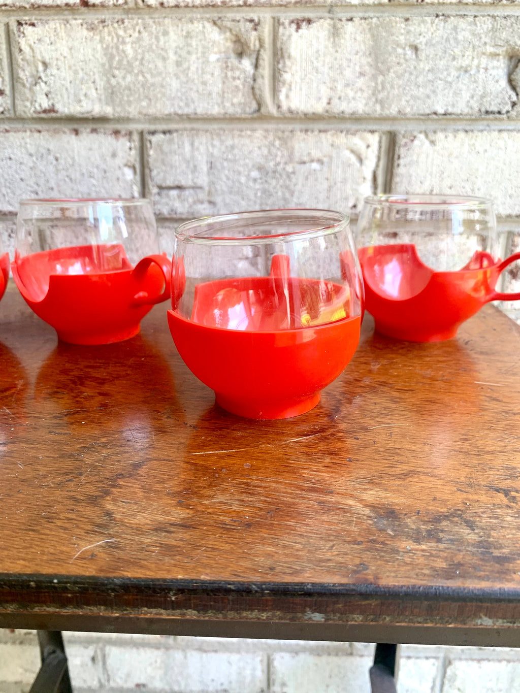 Vtg Pyrex Hot and Cold Drinkup Cups | Red Pyrex Drinkup Cups | Mid Century Pyrex Ware Cups | Vintage Camper Cups