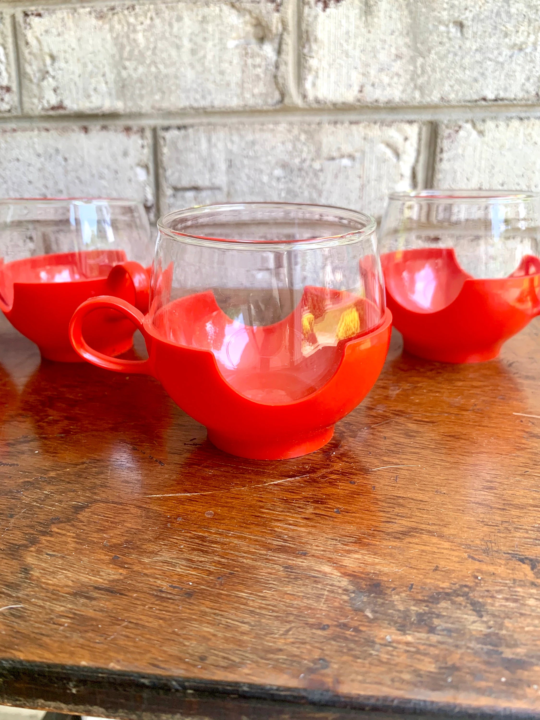 Vtg Pyrex Hot and Cold Drinkup Cups | Red Pyrex Drinkup Cups | Mid Century Pyrex Ware Cups | Vintage Camper Cups