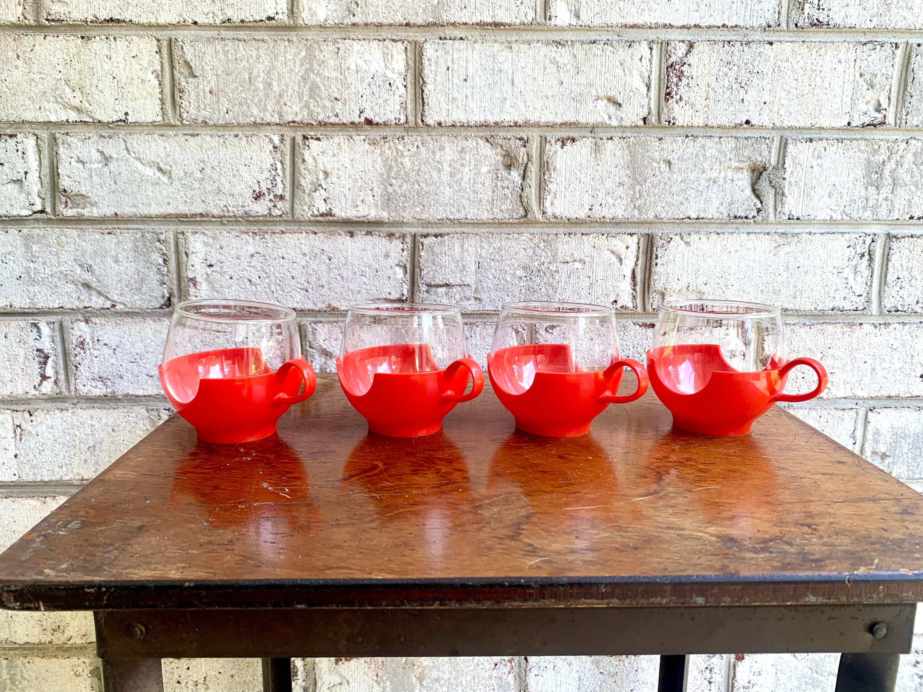 Vtg Pyrex Hot and Cold Drinkup Cups | Red Pyrex Drinkup Cups | Mid Century Pyrex Ware Cups | Vintage Camper Cups