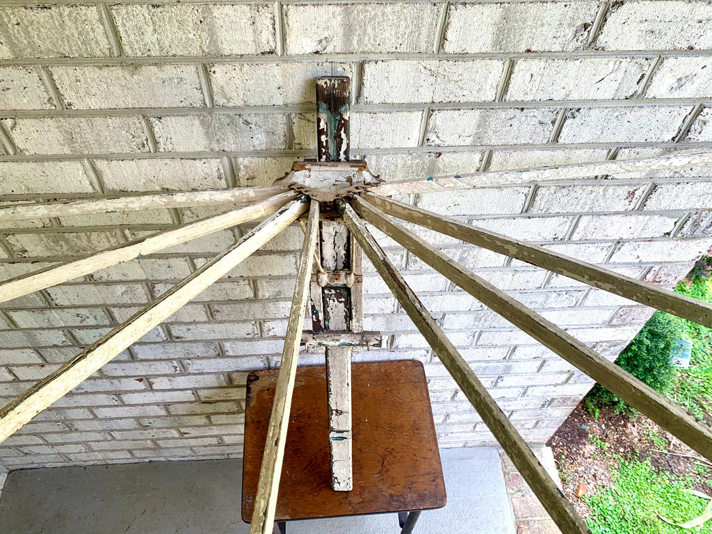 Late 1800's Distressed Clothes Drying Rack | L. Hopkins Wall Hanging Clothes Rack | Wooden Armed Clothes Rack| Chippy Paint Wood Towel Rack
