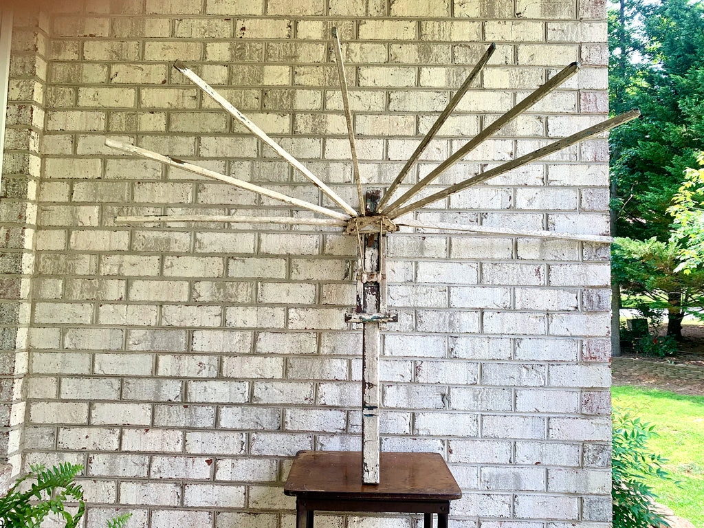 Late 1800's Distressed Clothes Drying Rack | L. Hopkins Wall Hanging Clothes Rack | Wooden Armed Clothes Rack| Chippy Paint Wood Towel Rack