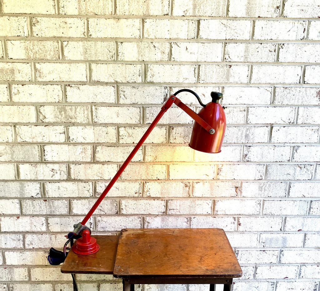 Red Industrial Machinist lamp | Articulating Task Lamp | Workstation Lamp | Drafting Lamp | Factory Lamp | Wall Mounted Lamp | Swivel Lamp