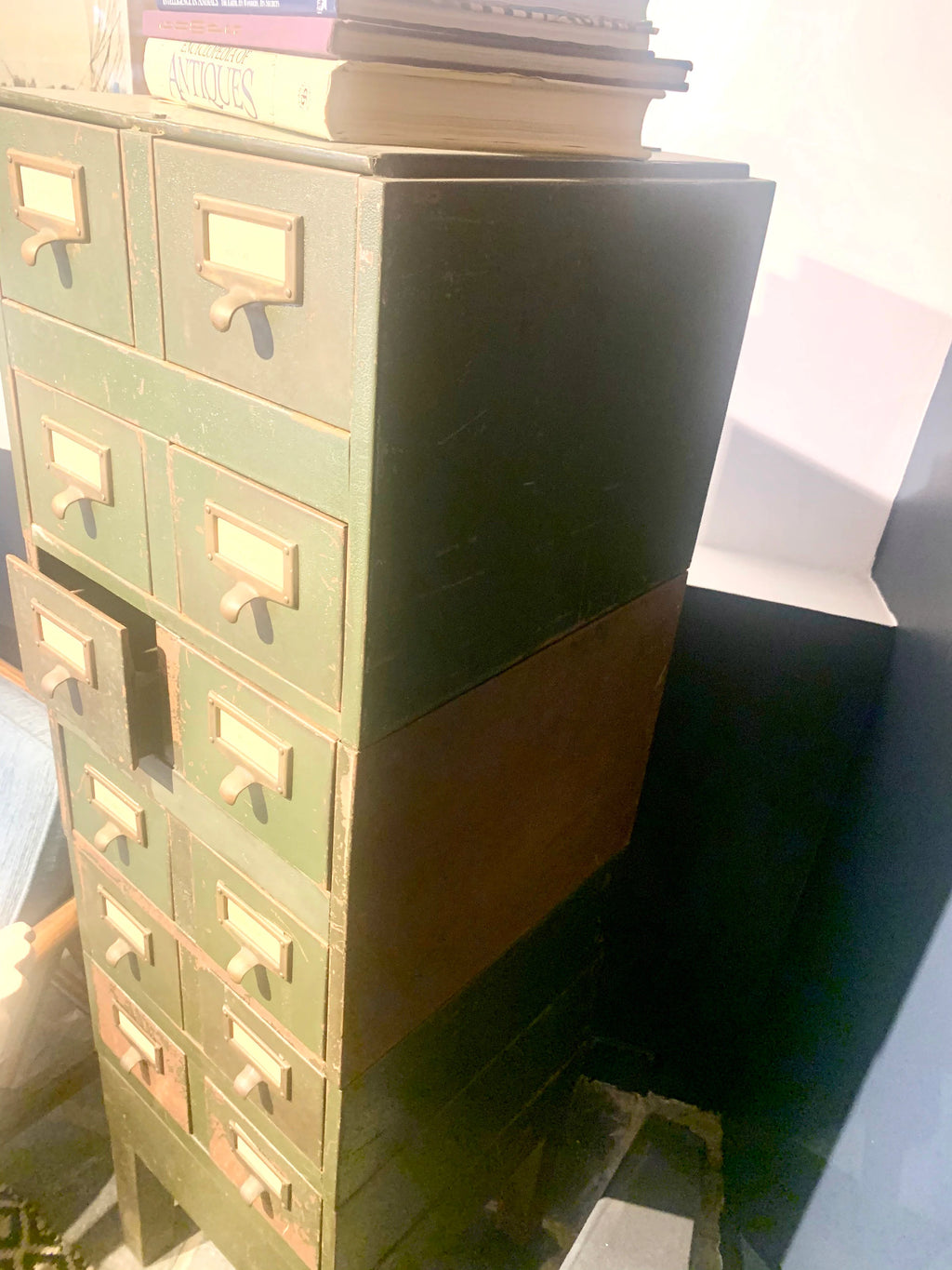 Vtg Rustic Industrial Parts Bin Cabinet | Metal Index Card Cabinet | Stackable Storage | Industrial Storage Bin | Library Card Cabinet