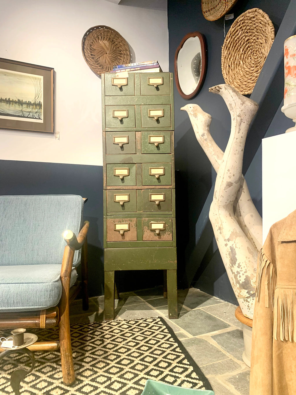 Vtg Rustic Industrial Parts Bin Cabinet | Metal Index Card Cabinet | Stackable Storage | Industrial Storage Bin | Library Card Cabinet