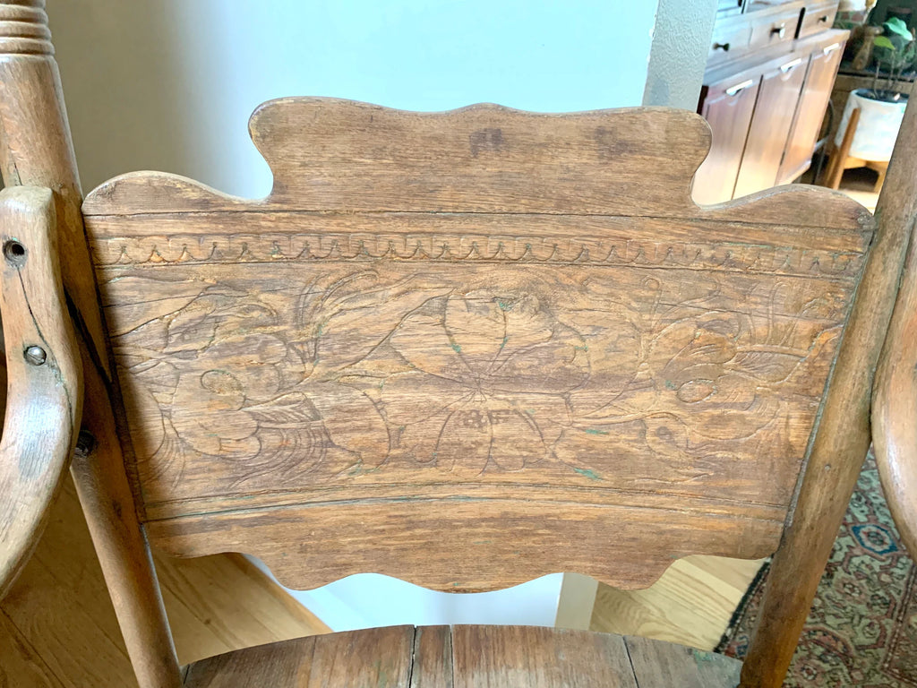 Rustic Solid Wood Desk Chair | Primitive Wooden Swivel Chair | Antique Swivel Office Chair | Distressed Adjustable Chair