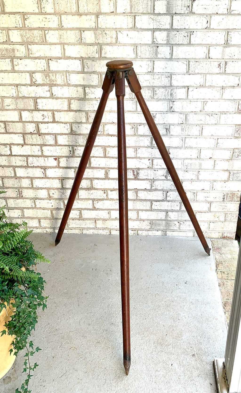 Antique Wooden Tripod | Wood and Brass Tall Tripod | Wooden Surveyor's Tripod