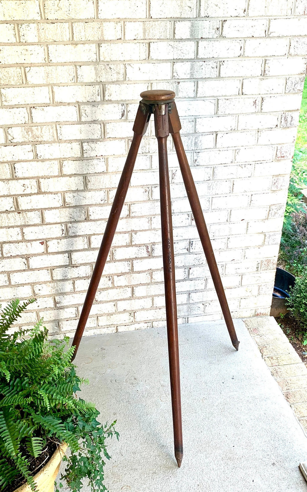 Antique Wooden Tripod | Wood and Brass Tall Tripod | Wooden Surveyor's Tripod
