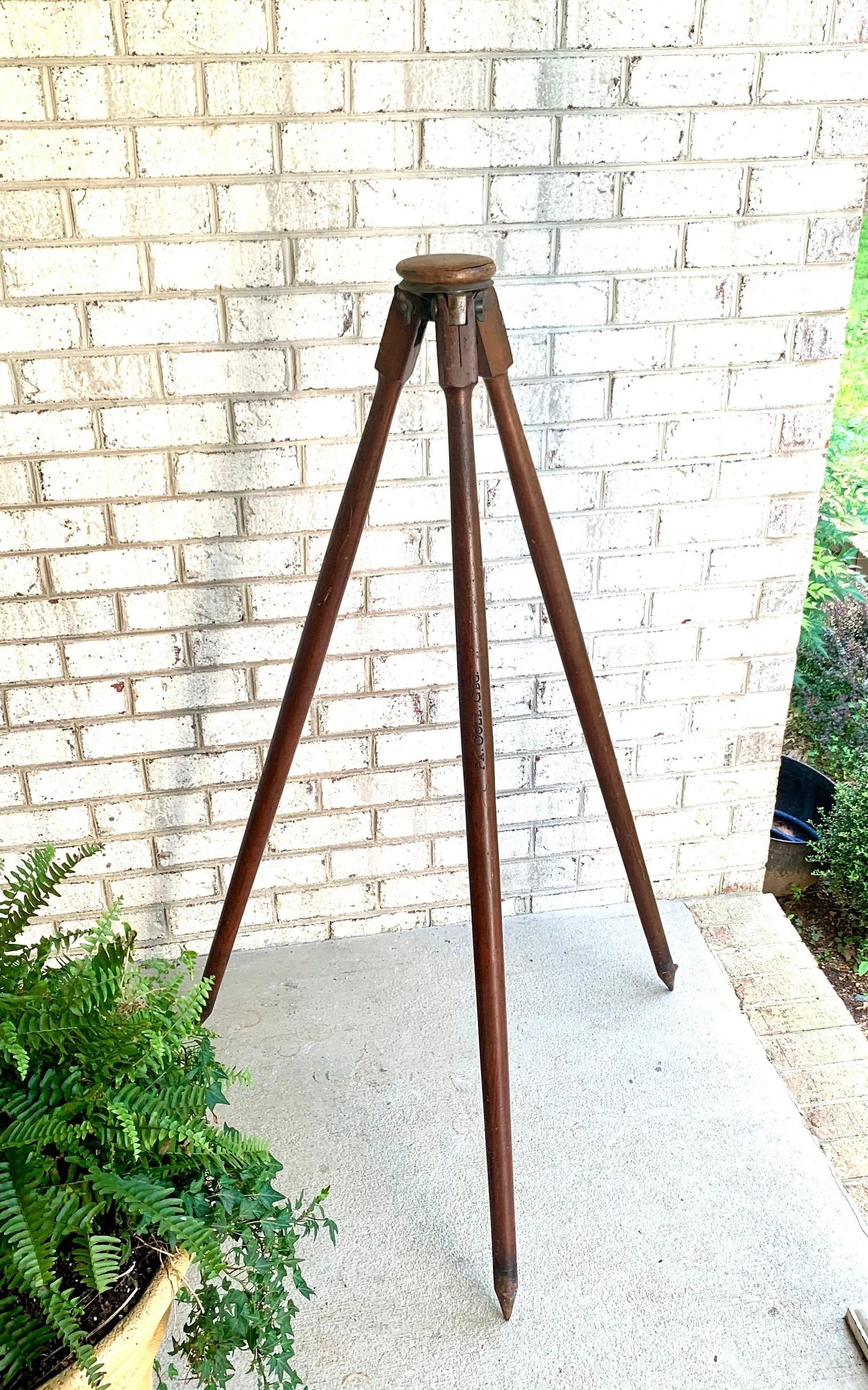 Antique Wooden Tripod | Wood and Brass Tall Tripod | Wooden Surveyor's Tripod
