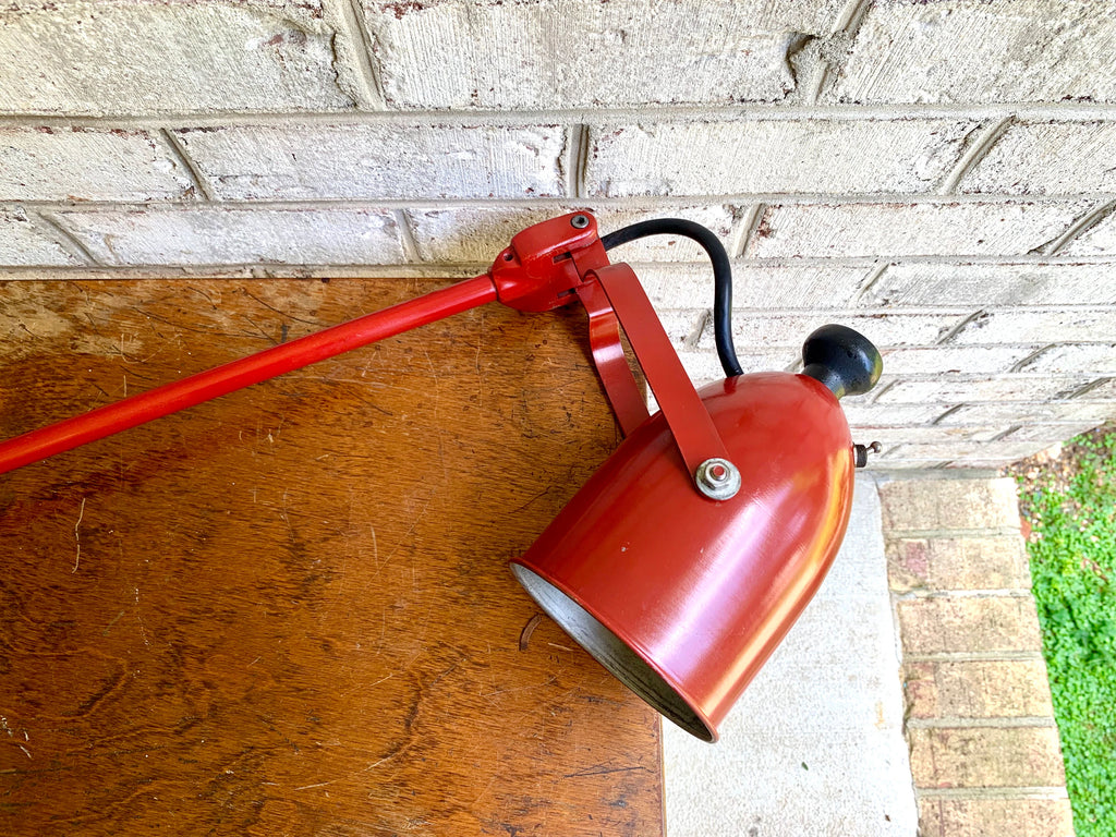Red Industrial Machinist lamp | Articulating Task Lamp | Workstation Lamp | Drafting Lamp | Factory Lamp | Wall Mounted Lamp | Swivel Lamp