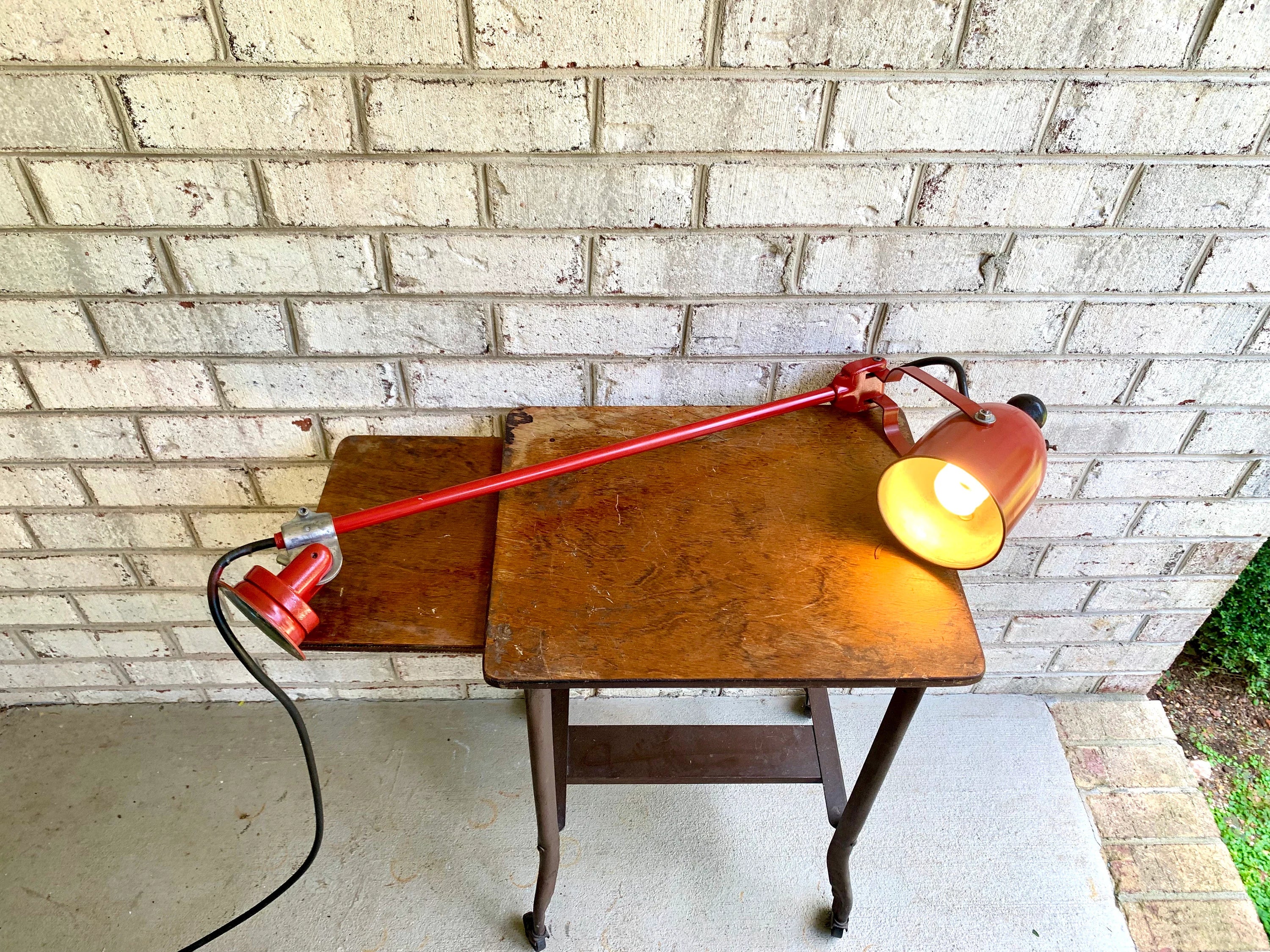 Red Industrial Machinist lamp | Articulating Task Lamp | Workstation Lamp | Drafting Lamp | Factory Lamp | Wall Mounted Lamp | Swivel Lamp