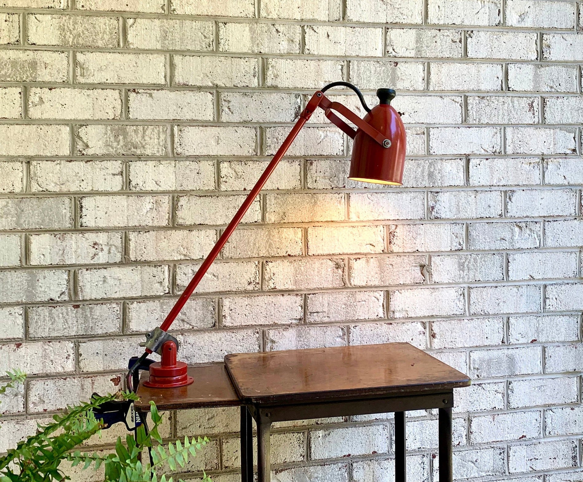 Red Industrial Machinist lamp | Articulating Task Lamp | Workstation Lamp | Drafting Lamp | Factory Lamp | Wall Mounted Lamp | Swivel Lamp