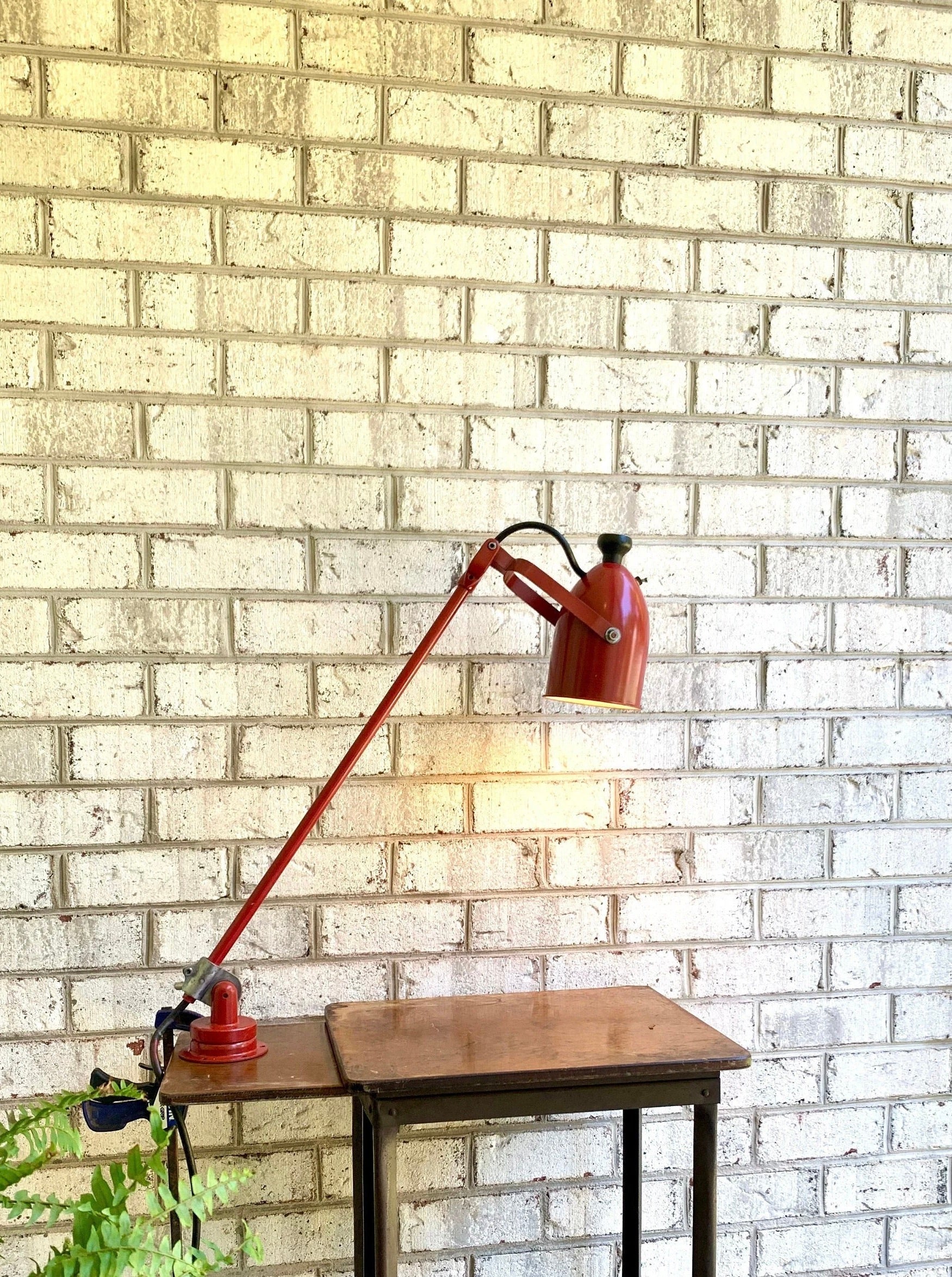 Red Industrial Machinist lamp | Articulating Task Lamp | Workstation Lamp | Drafting Lamp | Factory Lamp | Wall Mounted Lamp | Swivel Lamp