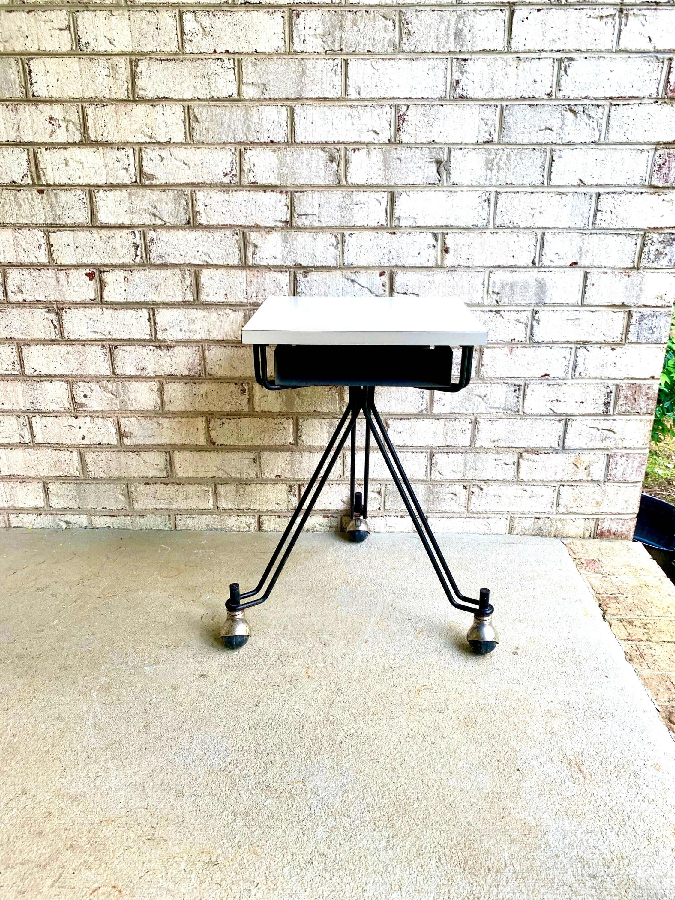 MCM Eliot Noyes Rolling Table | IBM Three Legged MCM Rolling Telephone Table | McM Night Stand | Mid Century End Table |