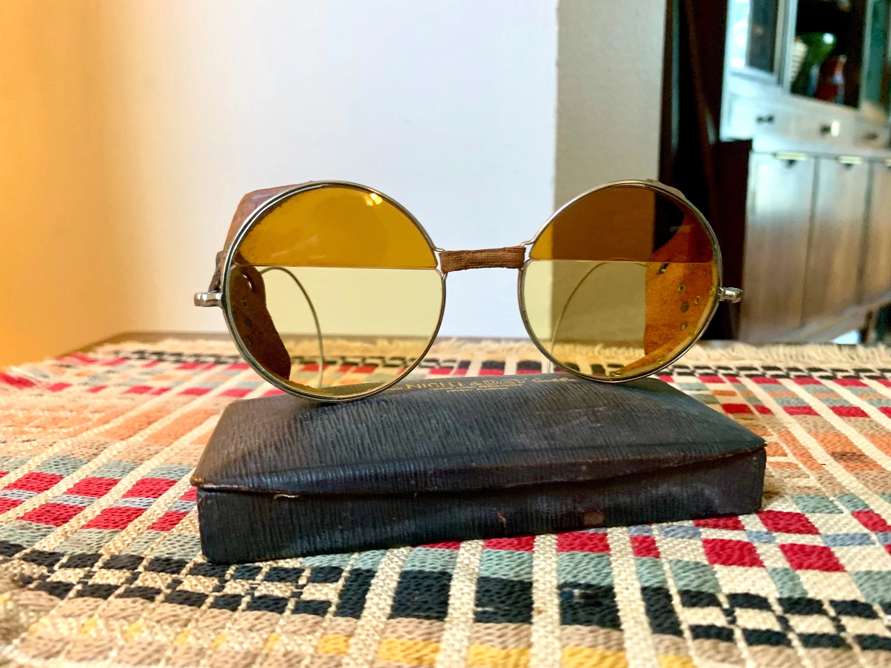 Vtg Pair of Albex Day & Night Goggle | Leather Sided Safety Goggles | Aviation Goggles | Willson Goggles