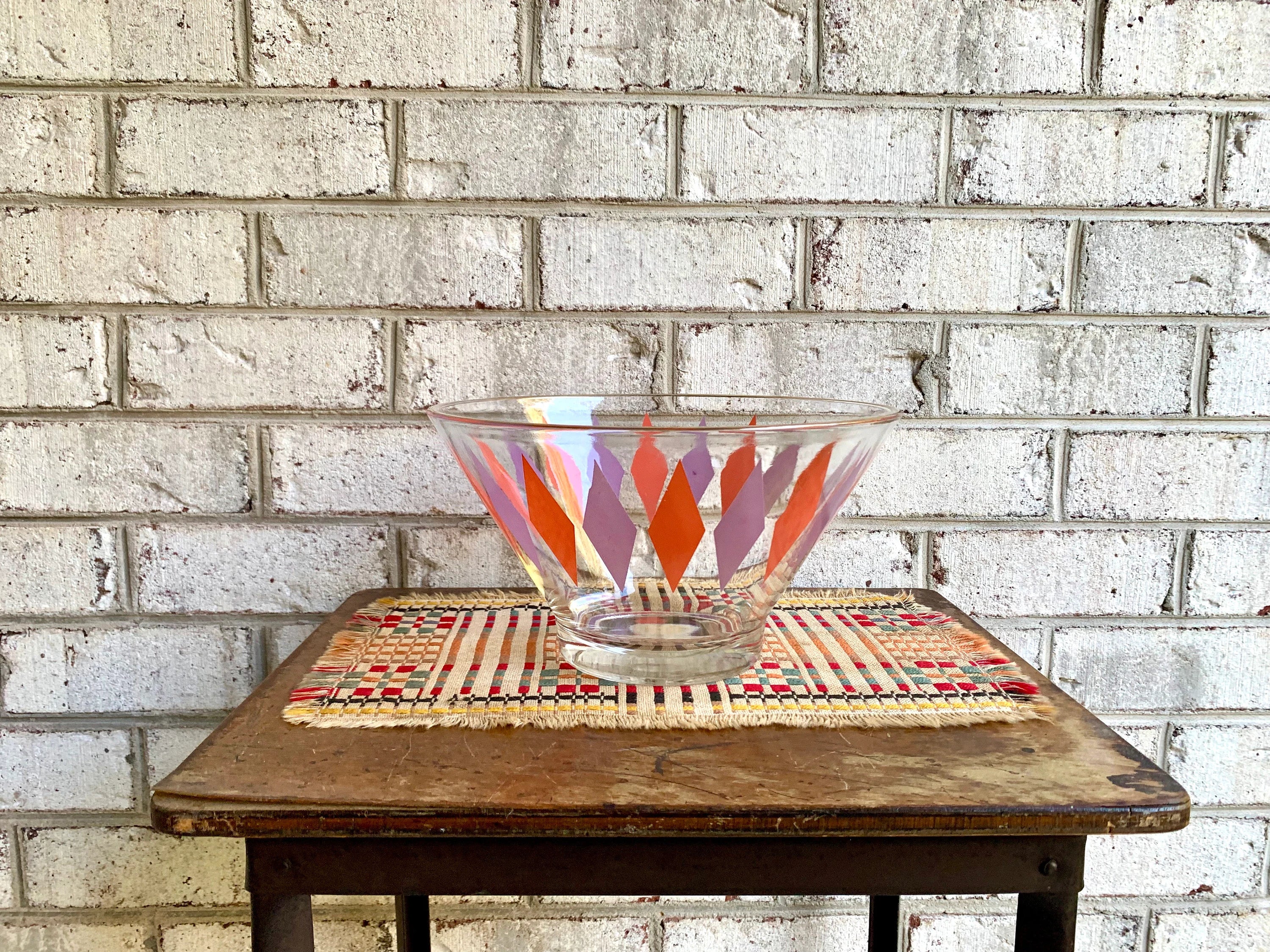 MCM Anchor Hocking Serving Bowl | Vintage Diamond Pattern Chip Bowl | Atomic Punch Bowl