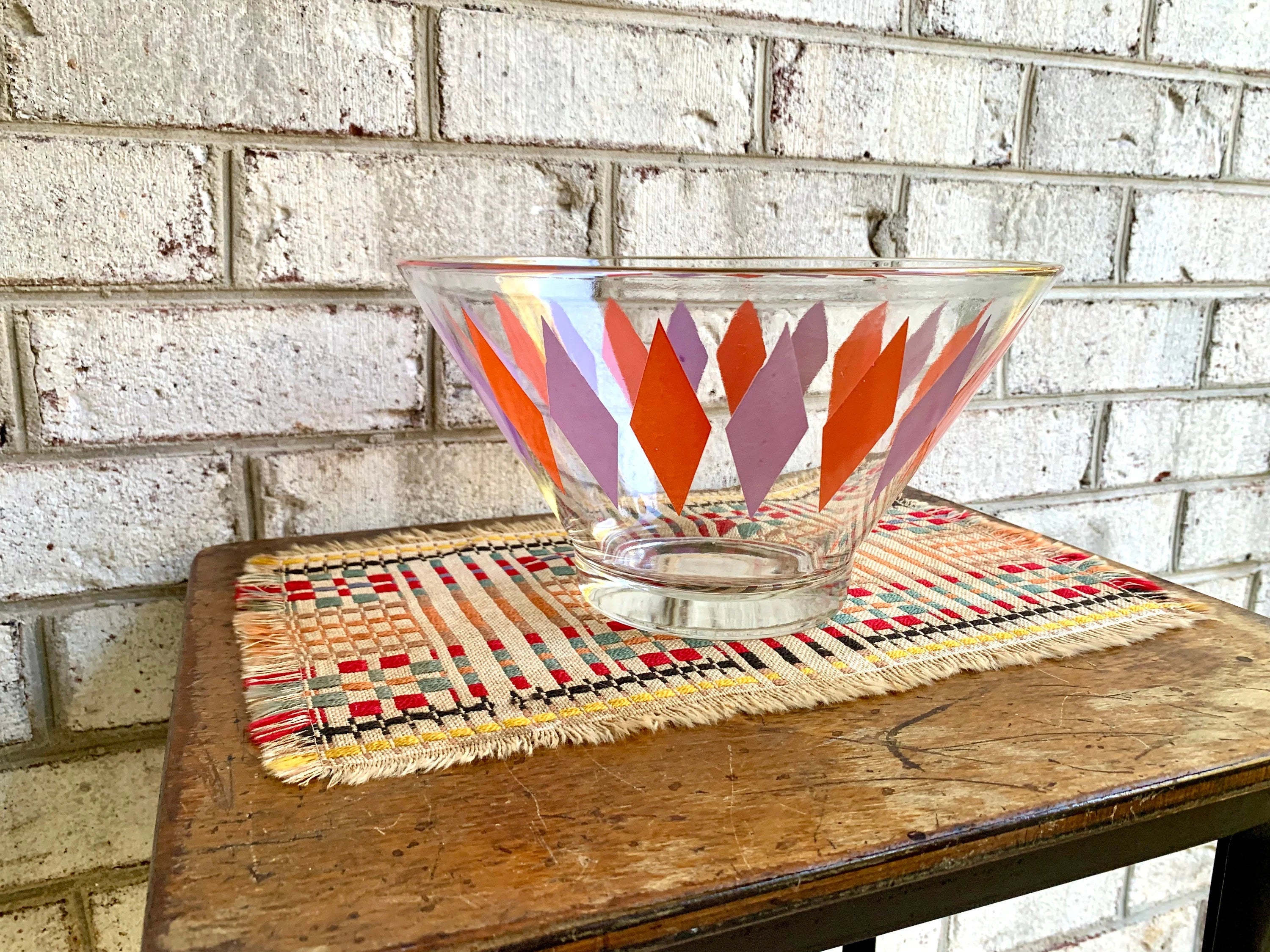 MCM Anchor Hocking Serving Bowl | Vintage Diamond Pattern Chip Bowl | Atomic Punch Bowl