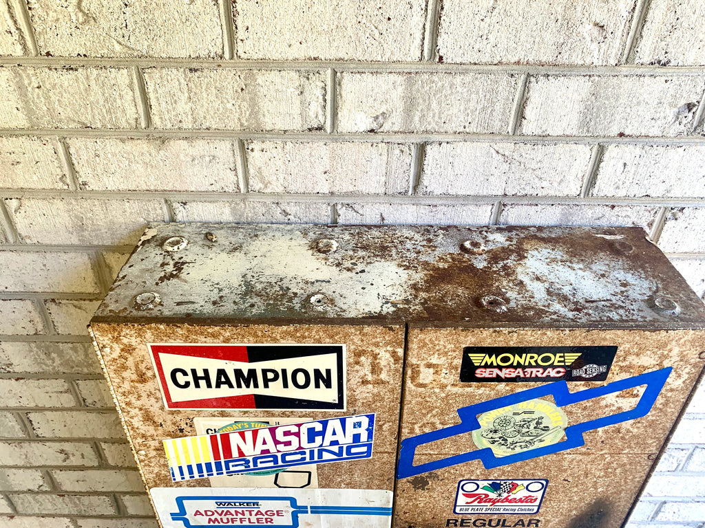 Metal Mechanic's Wall Cabinet| Rustic Metal Parts Cabinet | Vintage Automotive Advertisement Bin | Industrial Storage Cabinet | Hanging Cabinet