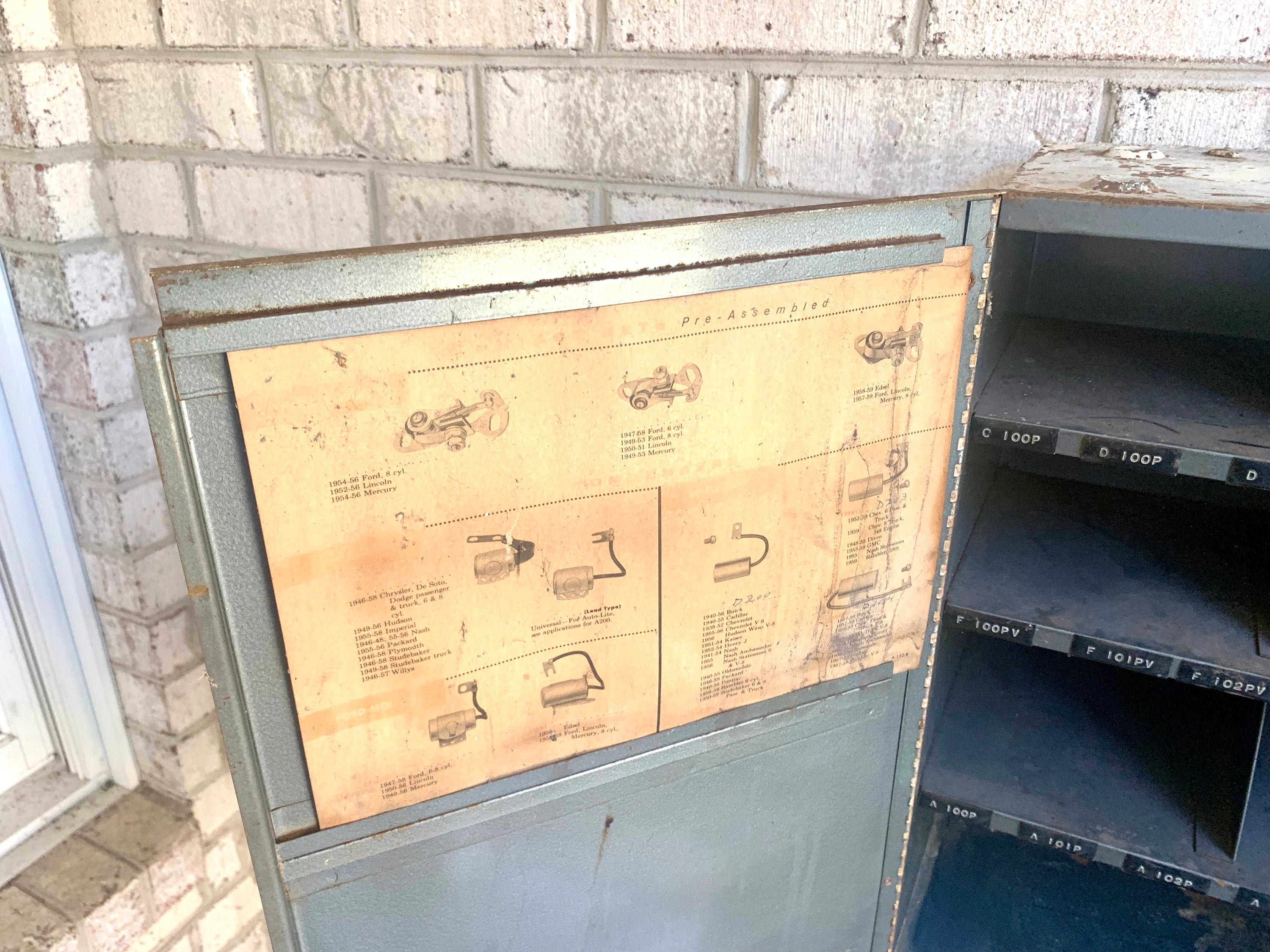 Metal Mechanic's Wall Cabinet| Rustic Metal Parts Cabinet | Vintage Automotive Advertisement Bin | Industrial Storage Cabinet | Hanging Cabinet