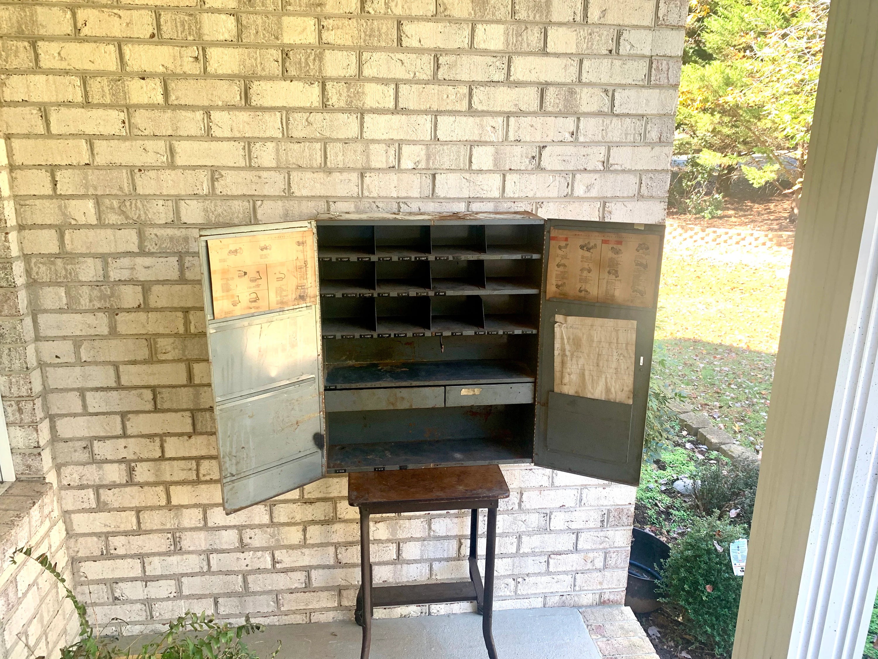 Metal Mechanic's Wall Cabinet| Rustic Metal Parts Cabinet | Vintage Automotive Advertisement Bin | Industrial Storage Cabinet | Hanging Cabinet