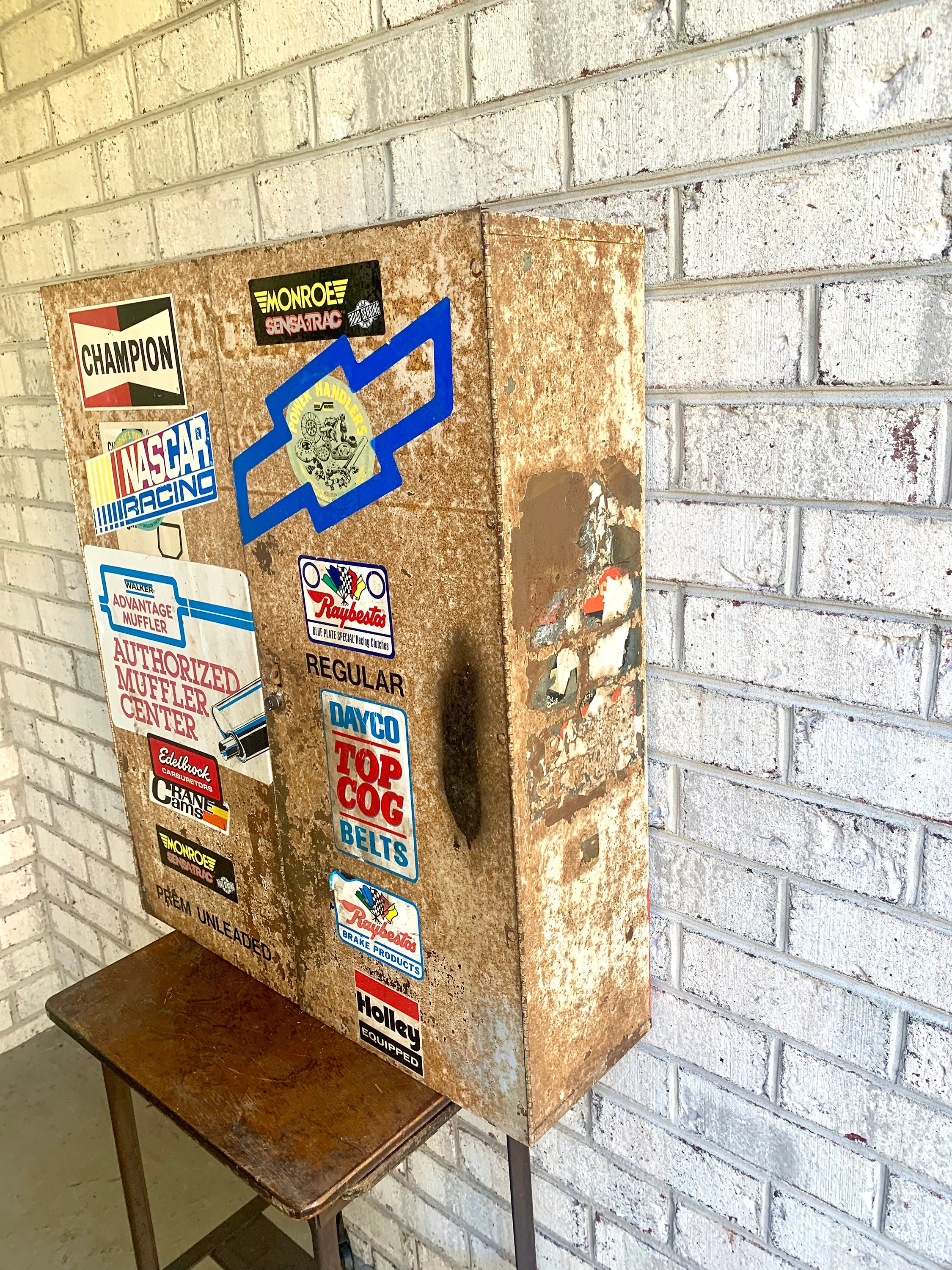 Metal Mechanic's Wall Cabinet| Rustic Metal Parts Cabinet | Vintage Automotive Advertisement Bin | Industrial Storage Cabinet | Hanging Cabinet