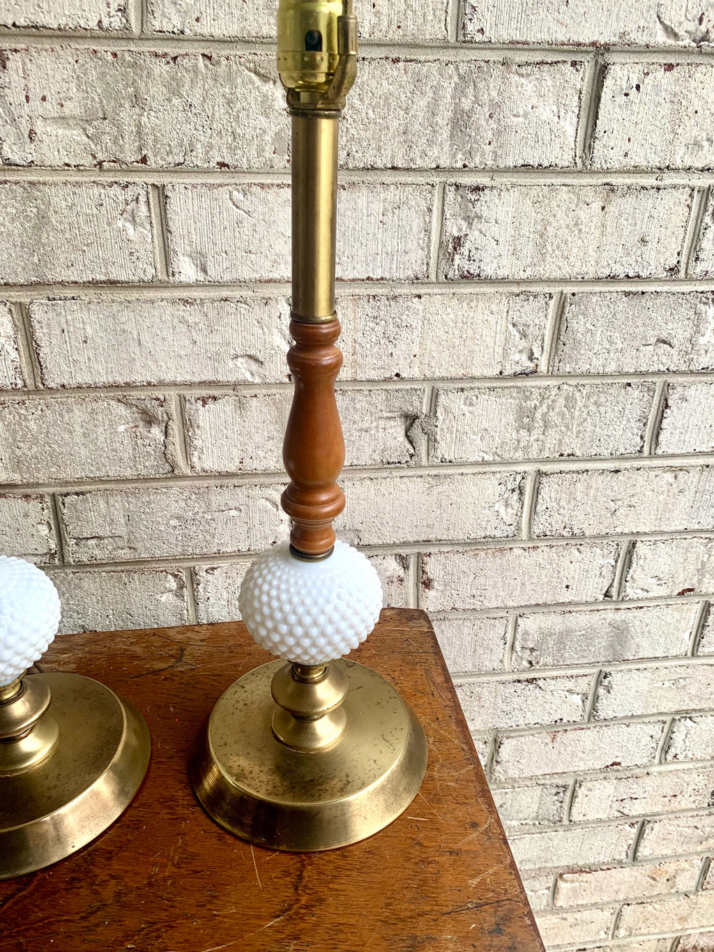 Two Matching Vintage Milk Glass Hobnail Lamps | Matching Hobnail Lamps | Matching Table Lamps | Brass and Milk Glass Hobnail lamps