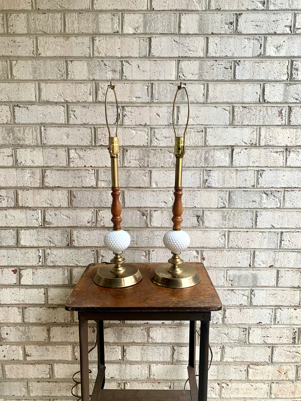 Two Matching Vintage Milk Glass Hobnail Lamps | Matching Hobnail Lamps | Matching Table Lamps | Brass and Milk Glass Hobnail lamps