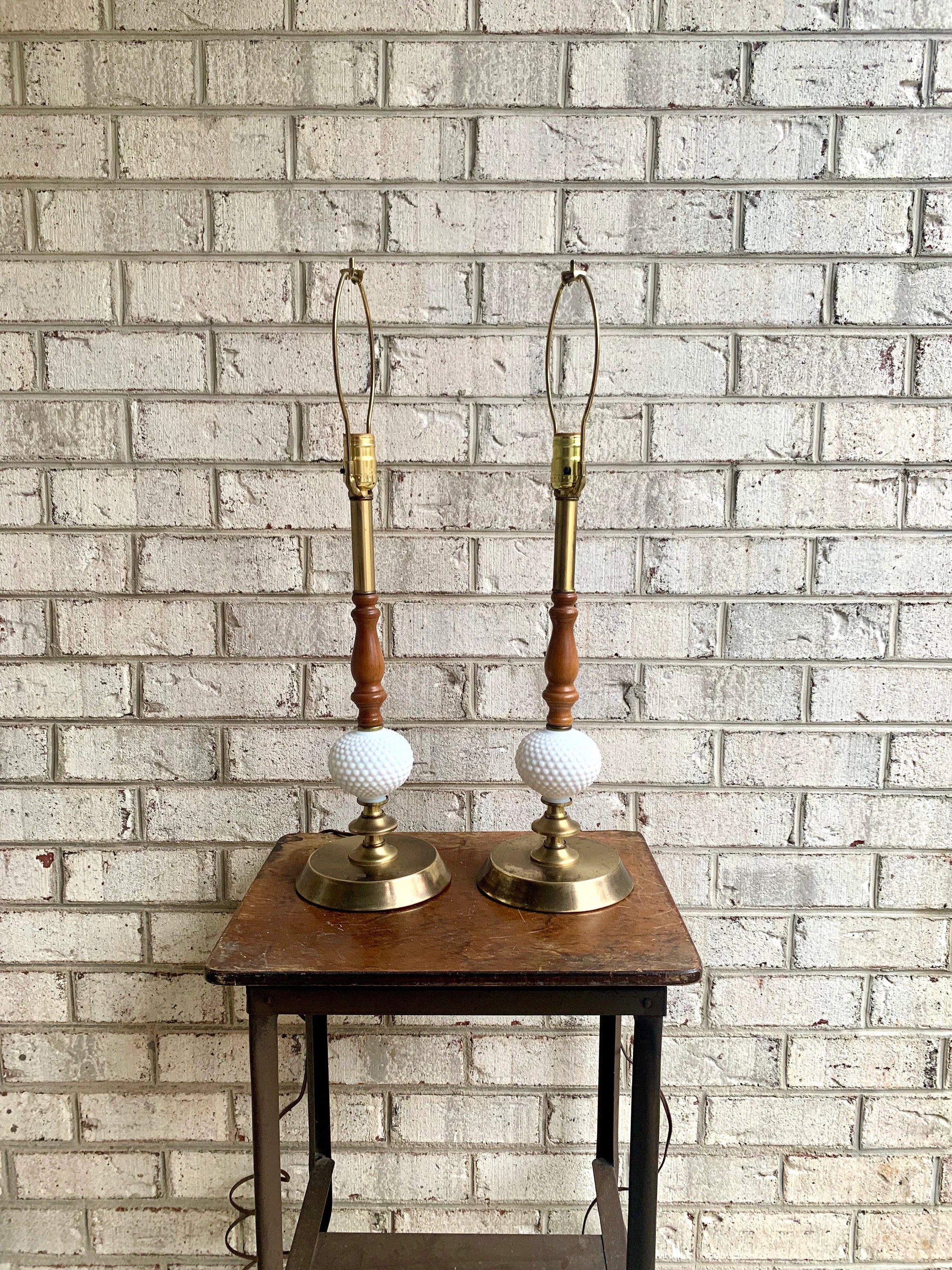 Two Matching Vintage Milk Glass Hobnail Lamps | Matching Hobnail Lamps | Matching Table Lamps | Brass and Milk Glass Hobnail lamps