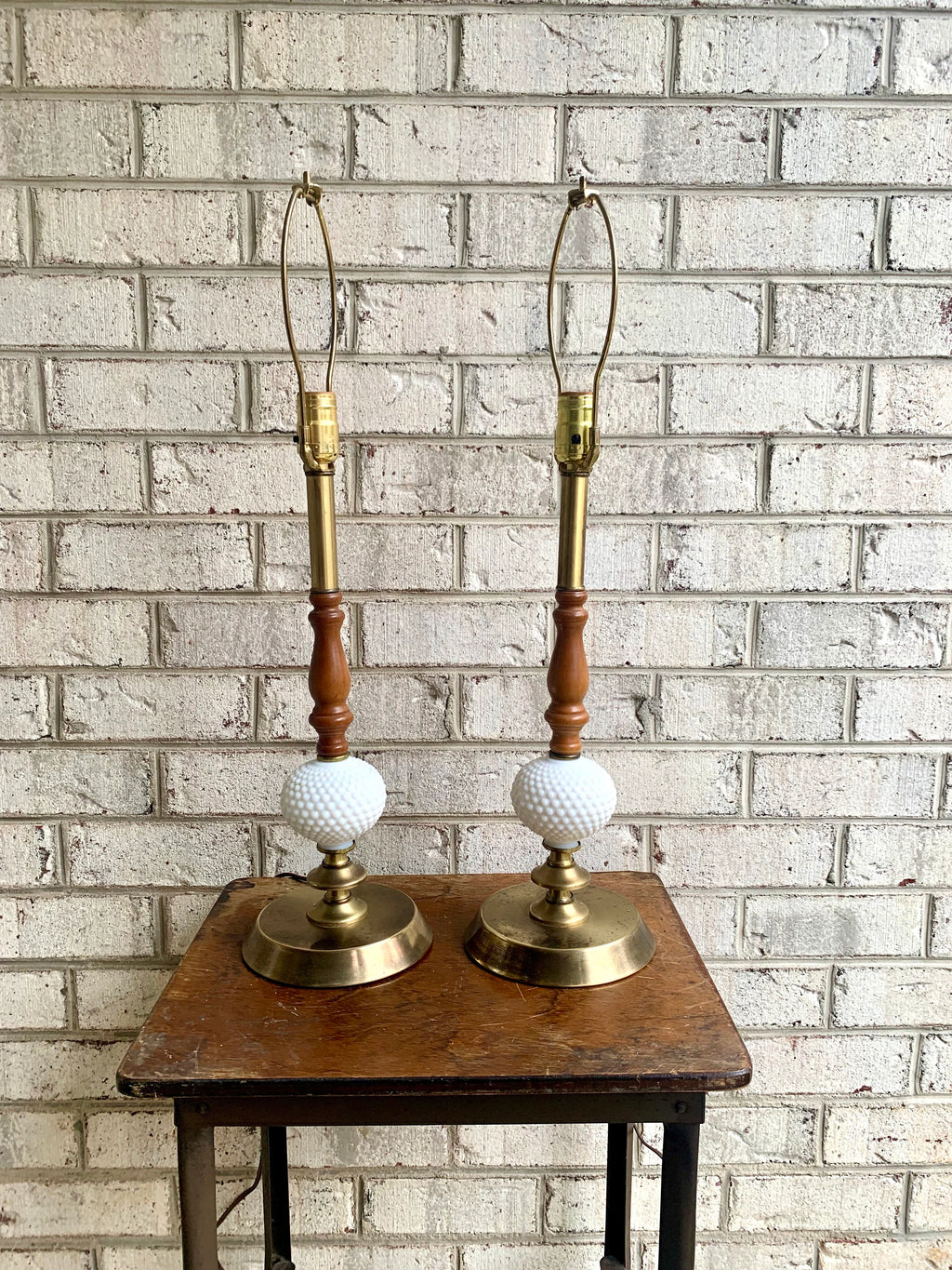 Two Matching Vintage Milk Glass Hobnail Lamps | Matching Hobnail Lamps | Matching Table Lamps | Brass and Milk Glass Hobnail lamps